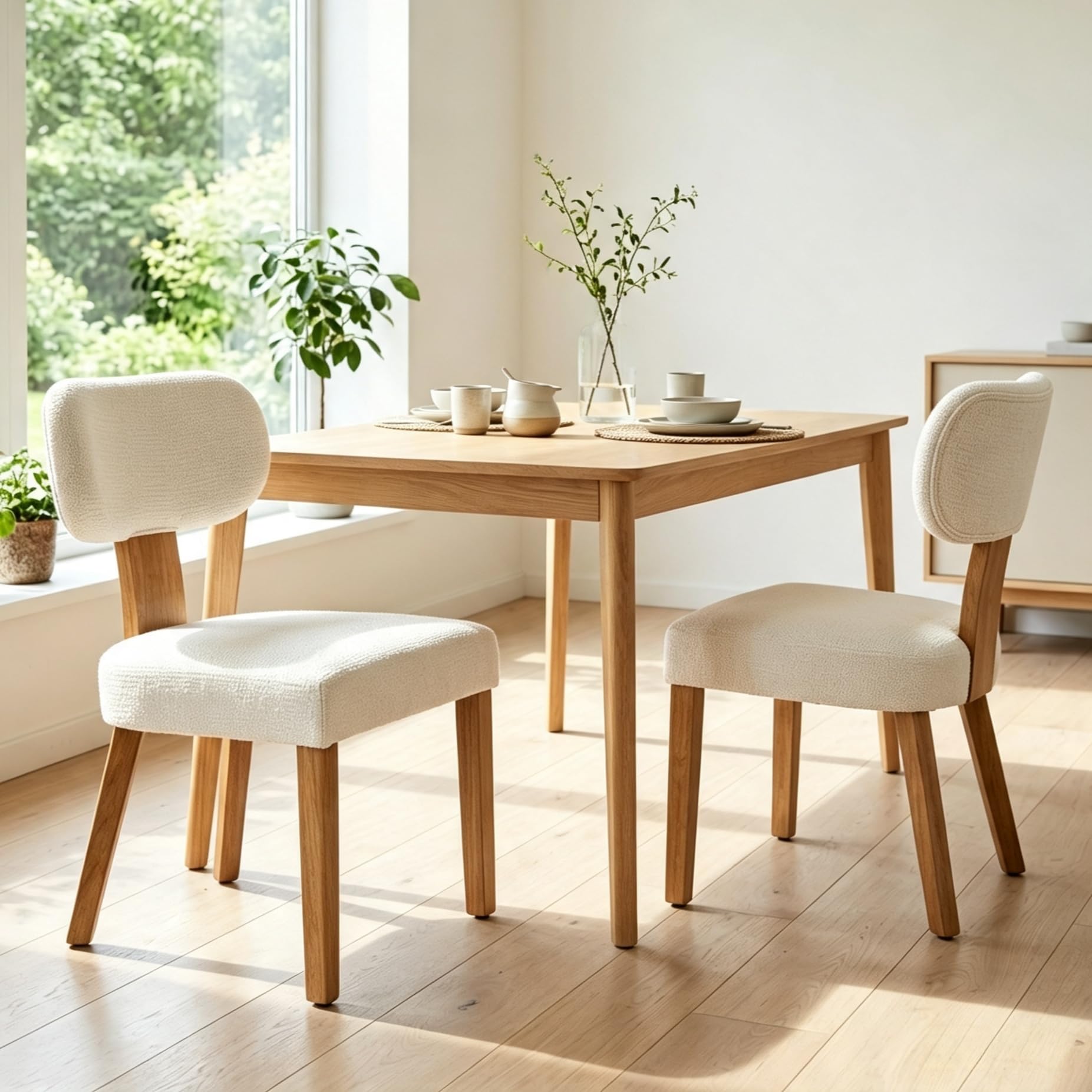 Esszimmerstühle 2er Set Polsterstuhl Küchenstuhl Holzbeine, Beige