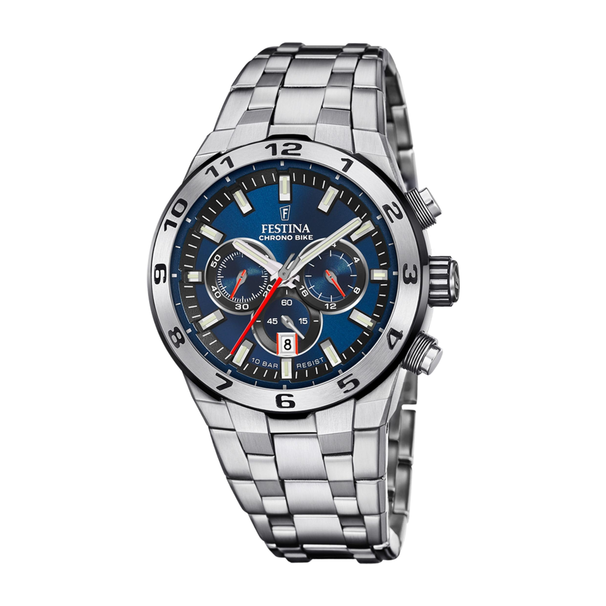 Festina Orologio Uomo Analogico in Acciaio Inossidabile 316L Argentato - Movimento al Quarzo - Cronografo - Calendario - Vetro Minerale ad Alta Resistenza - Impermeabile 10 ATM F20670/​1 Chrono Bike