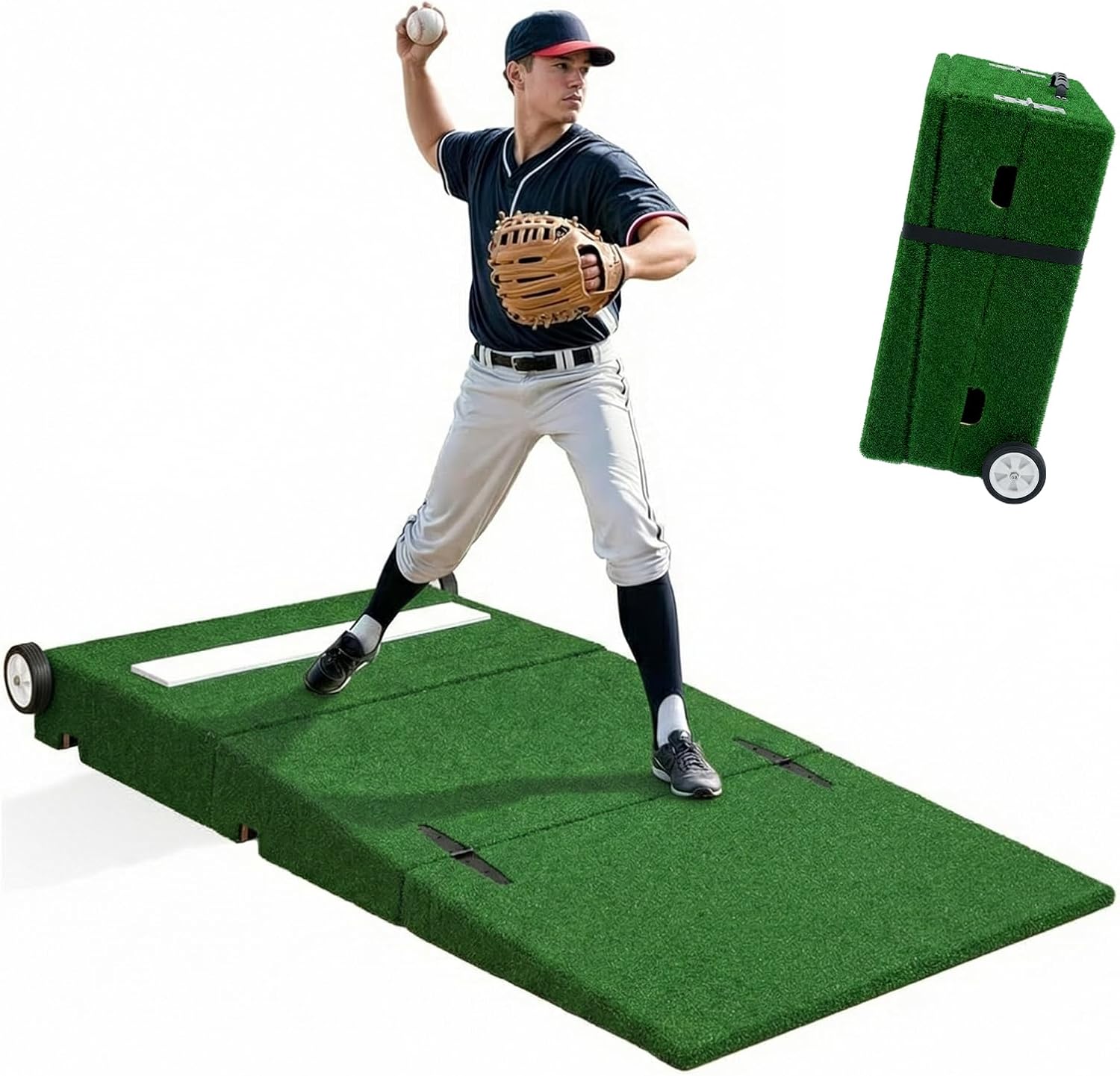 Portable Baseball Pitching Mound with Stride Lines, Foldable Pitcher’s Mound for Baseball & Softball Training, Non-Slip Rubber Pitching Plate for Indoor/Outdoor Practice
