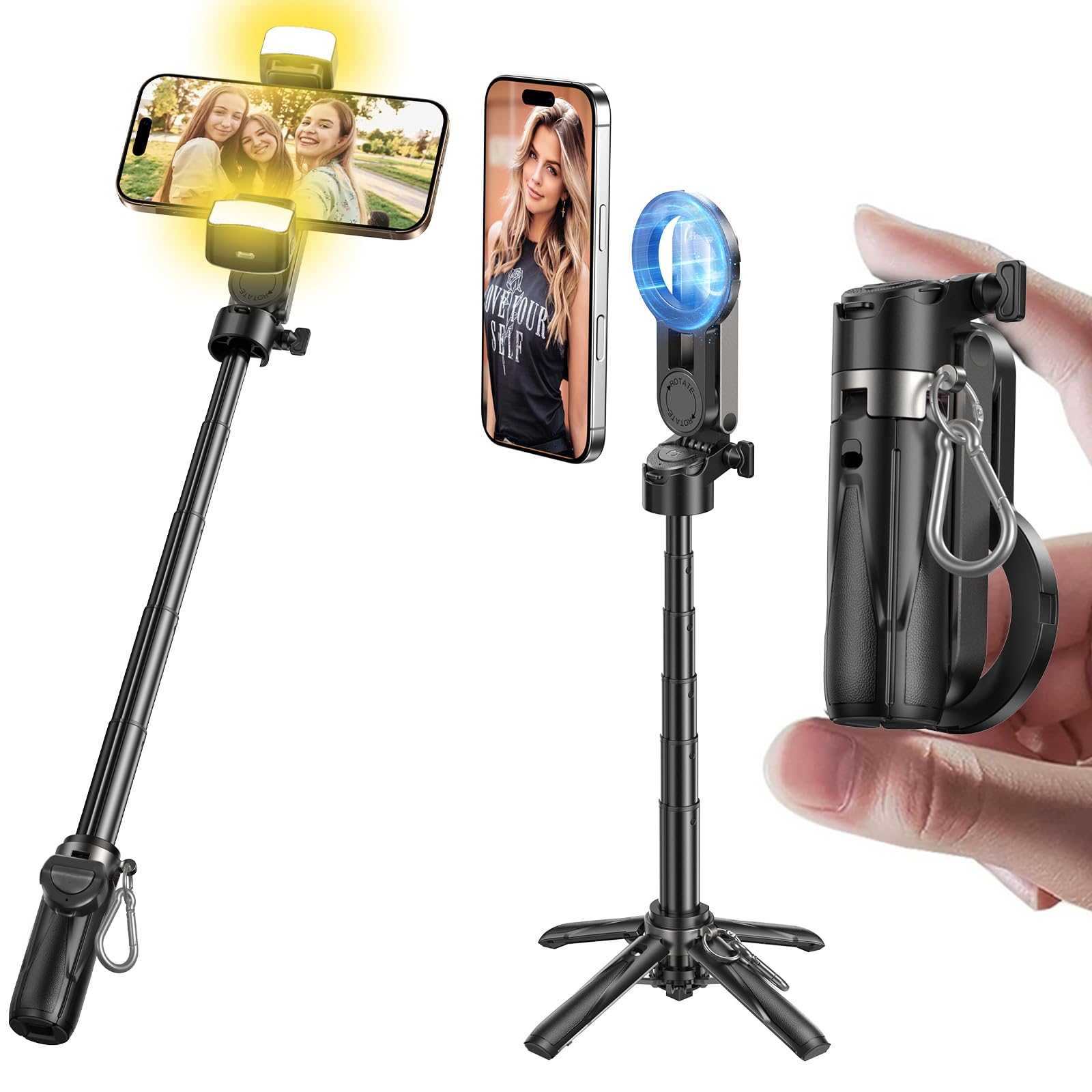 Photo 1 of MAGIC JOHN Phone Tripod with 2 Selfie Light, Portable Pocket Size Selfie Stick for iPhone Magsafe, Selfie Stick with Detachable Remote Control for Photograph, Live Streaming, Video Recording