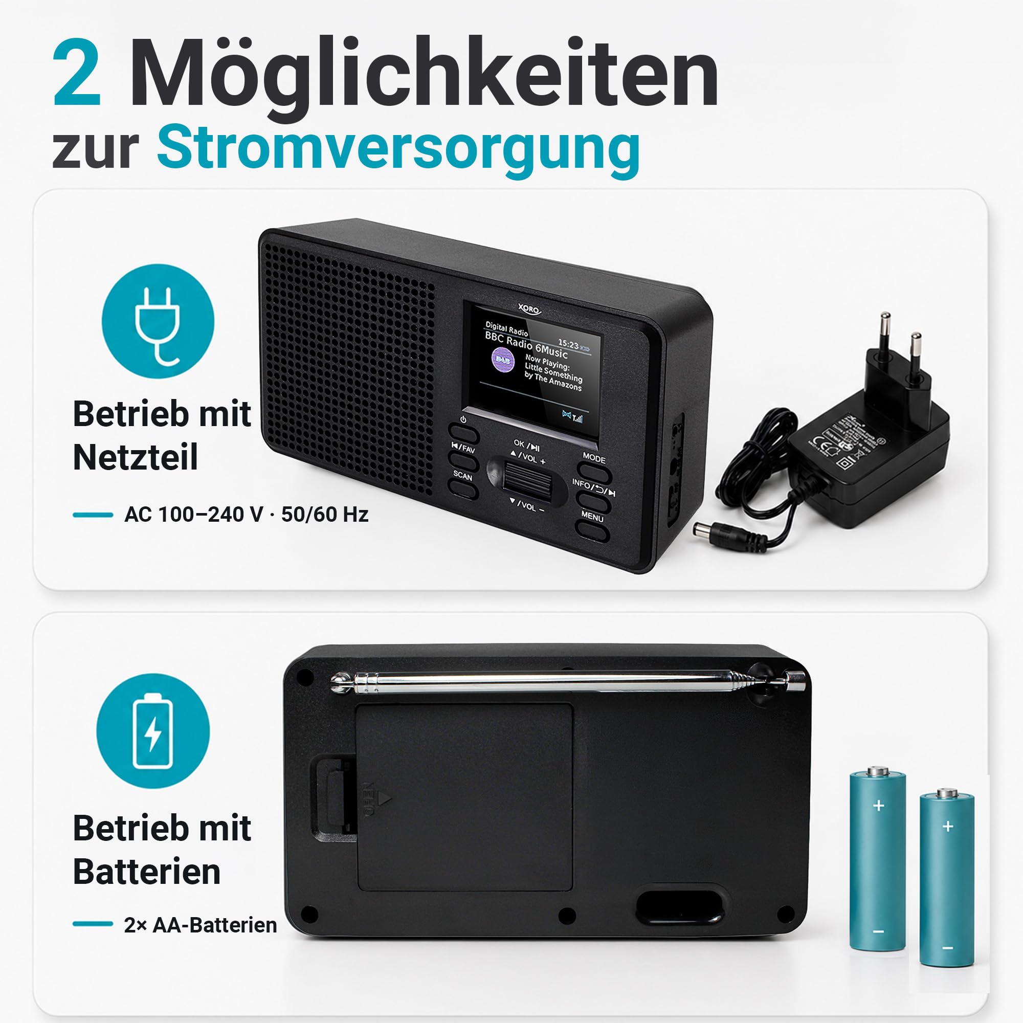 XORO DAB 142 Tragbares DAB+/UKW Radio, Bluetooth, 2,4 Zoll Farbdisplay
