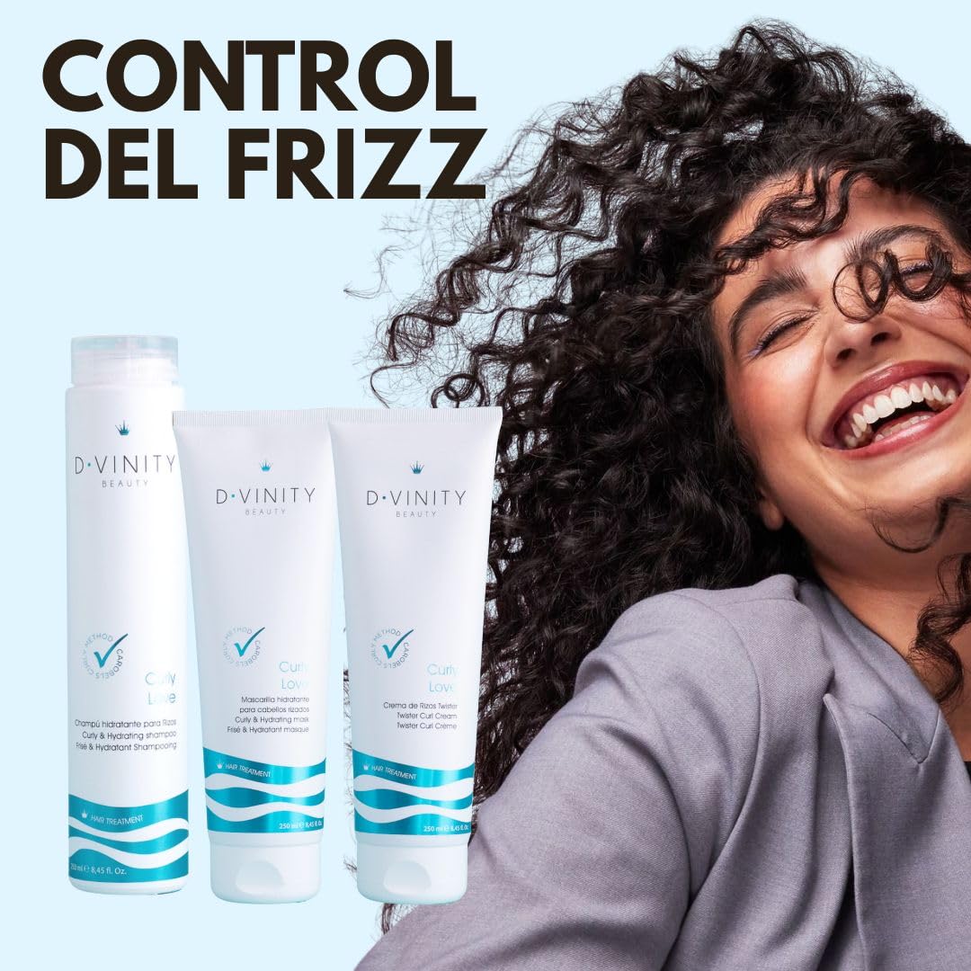 Rutina Curly Love 3 Pasos D·VINITY – Champú Low-Poo, Mascarilla y Crema Definidora | Método Curly | Hidratación, Definición y Control del Frizz