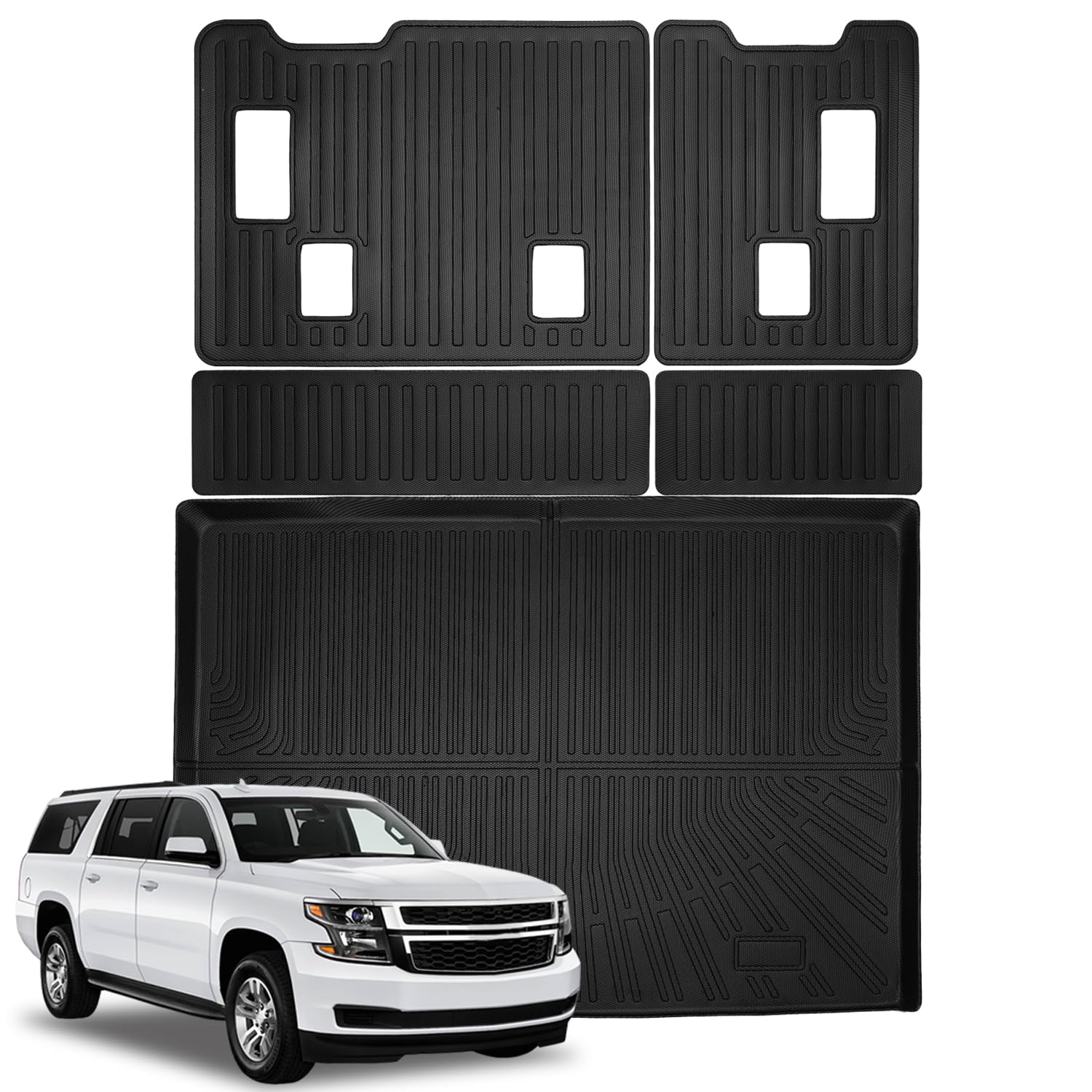 Marretoo Cargo Mat for Chevrolet Suburban 2015-2020 Cargo Liner Seat Backrest 2 in 1 Mat All-Weather TPE Black Tray Trunk Mat Seat Cover Protector Replacement for Suburban Accessories