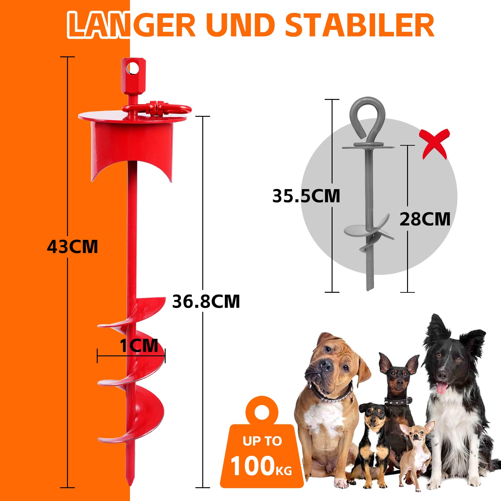 Bodenanker Hund mit Lock-Cap Verhindert das Herausziehen, 6M Leine withBodenanker Hund für Draußen,Hof,Strand&Camping,Rostfreie Anlegepflock für Hunde Groß für Hundekabel, bis zu 250lbs