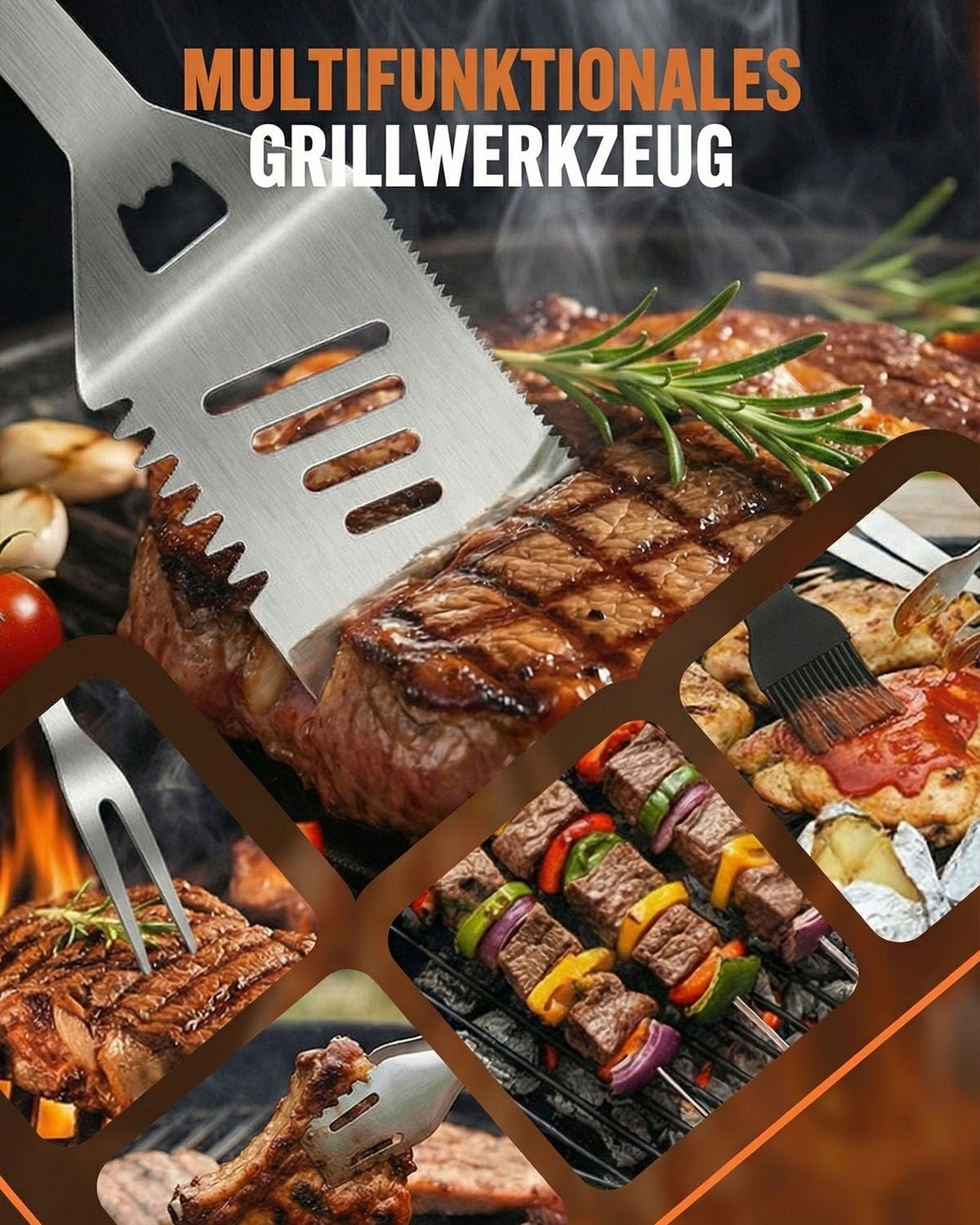 Grillbesteck Set, 11-teilig Edelstahl Grillzubehör mit Aufbewahrungskoffer, Hochwertiger BBQ Grillutensilien Set für Garten und Camping, Professionelle Grillzubehör für Männer Frauen