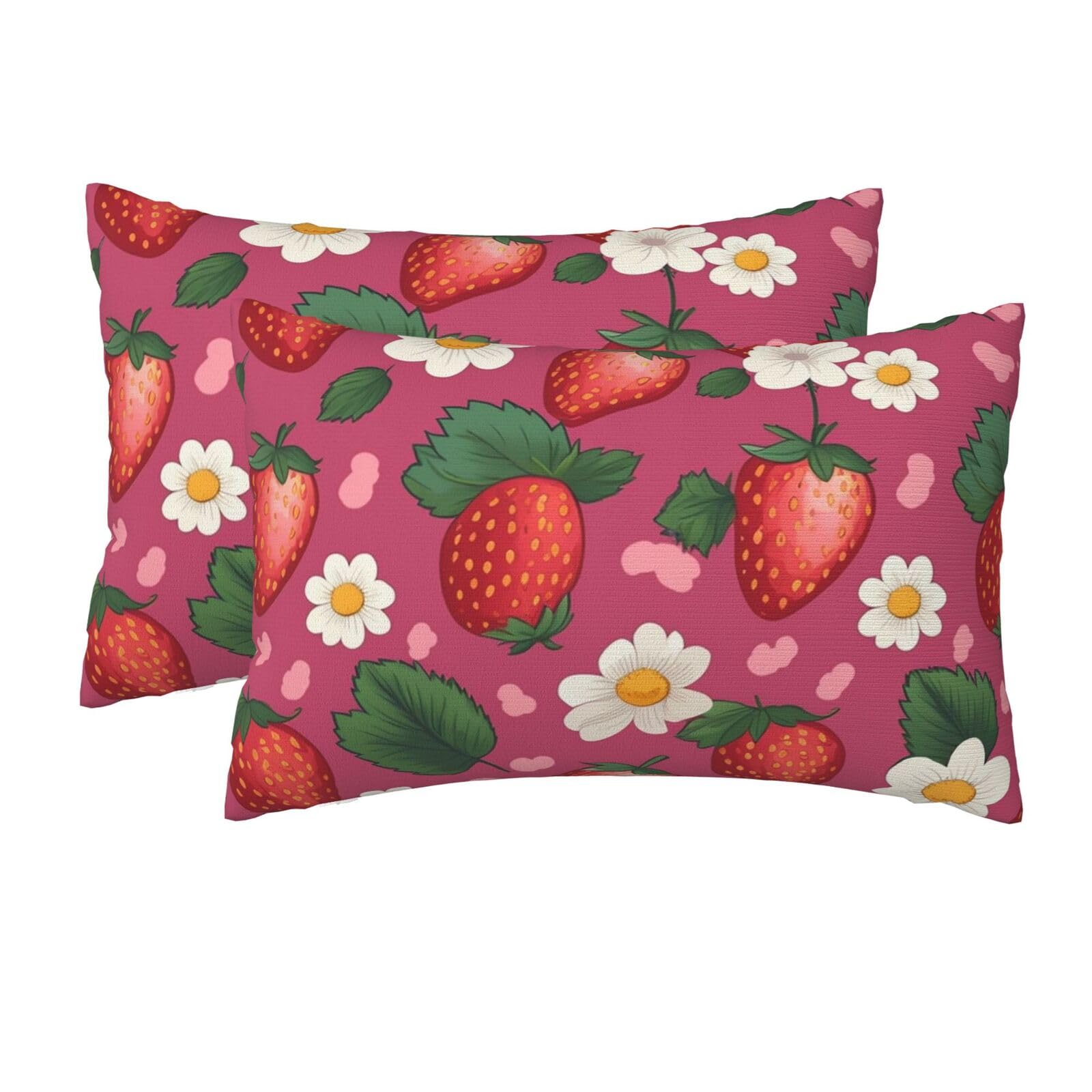 2 Pack Queen Size Pillow Cases for Hair and Skin Soft Breathable Pillow Case Covers with Hidden Zipper Strawberry Pillowcase 20x30 Inches Pillow Cover for Sleeping Gift
