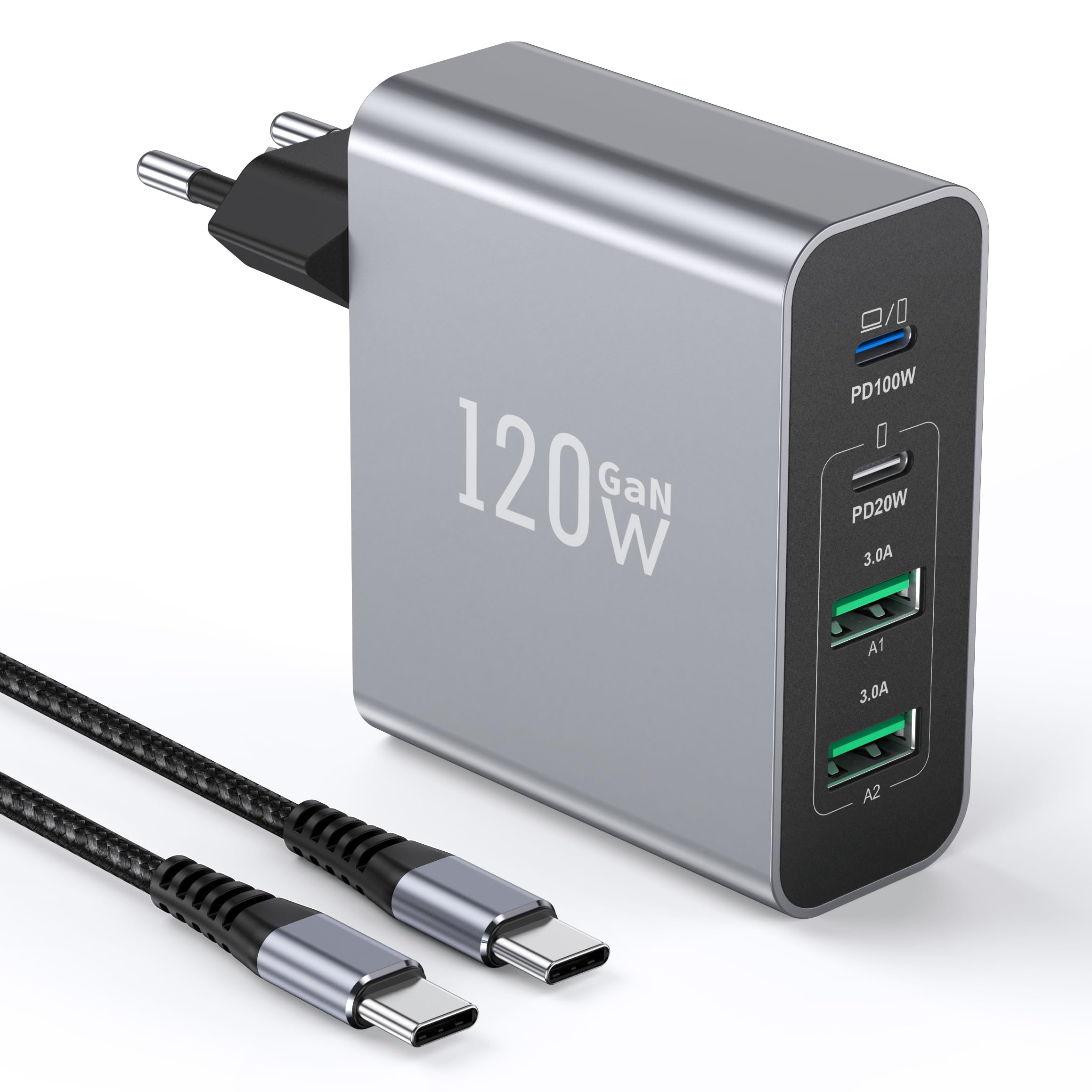 120W USB C Ladegerät Mehrfach Mit USB A, 4-Port Schnellladegerät PD3.0 Power Adapter, USB C Netzteil Für MacBook Air, iPhone 17 16 15 14 Pro/Pro Max, Samsung, Handys