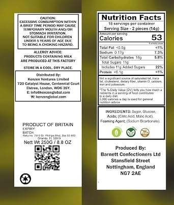 Barnetts - Mega Sour Candy Lemon 250g - Trendy Sweet Bags - Traditionally Handmade Sweets - Sour Coating Lasts 20 Seconds - Candies for Party Bag, Gift Hamper, or Hamper Box