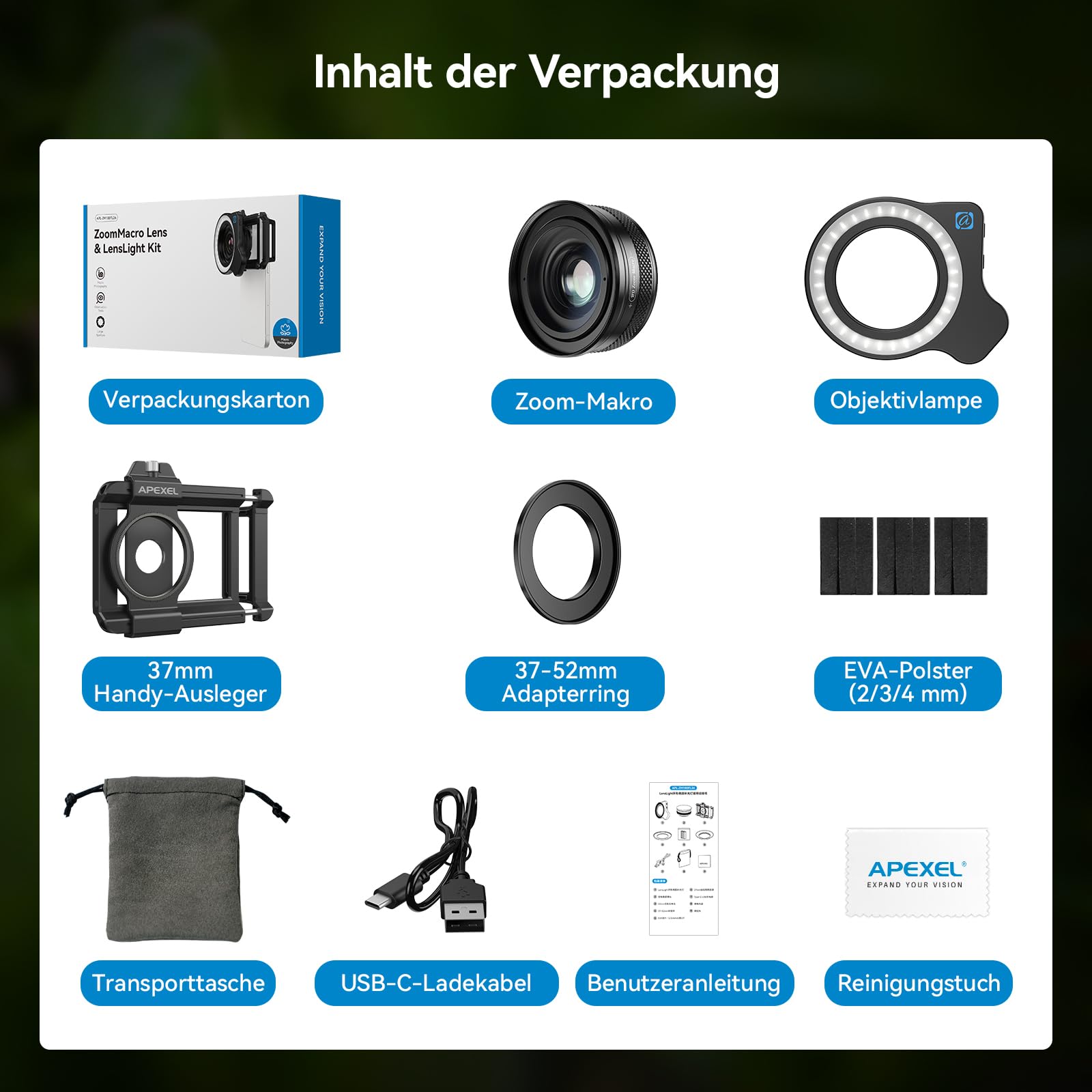 10-20x Zoom-Makroobjektiv-Set mit Fülllicht für Smartphones,Makro-Telefonobjektiv mit universellem Objektivclip,HD-Makrofotografieobjektiv für iPhone und Android-Telefone