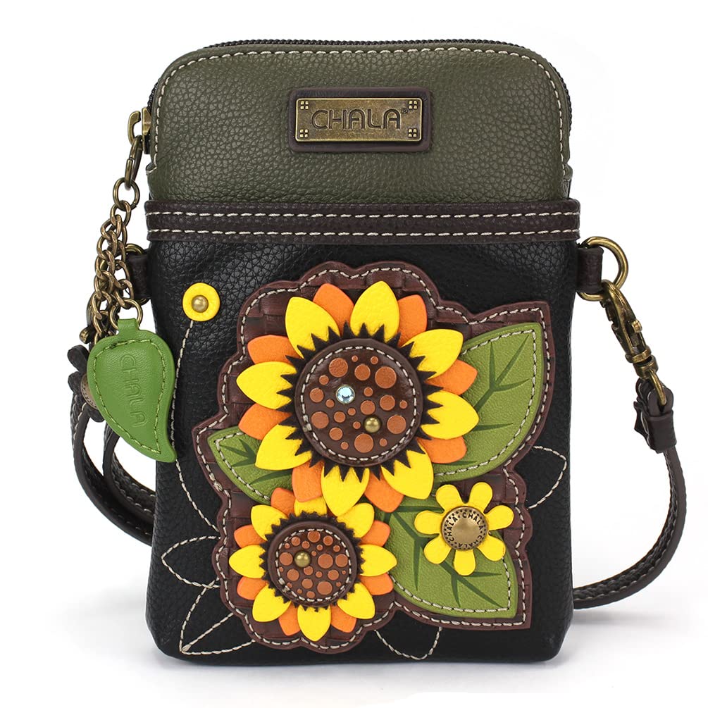 CHALACell Phone Crossbody Purse-Women PU Leather/Canvas Multicolor Handbag with Adjustable Strap - Sunflower Group - black