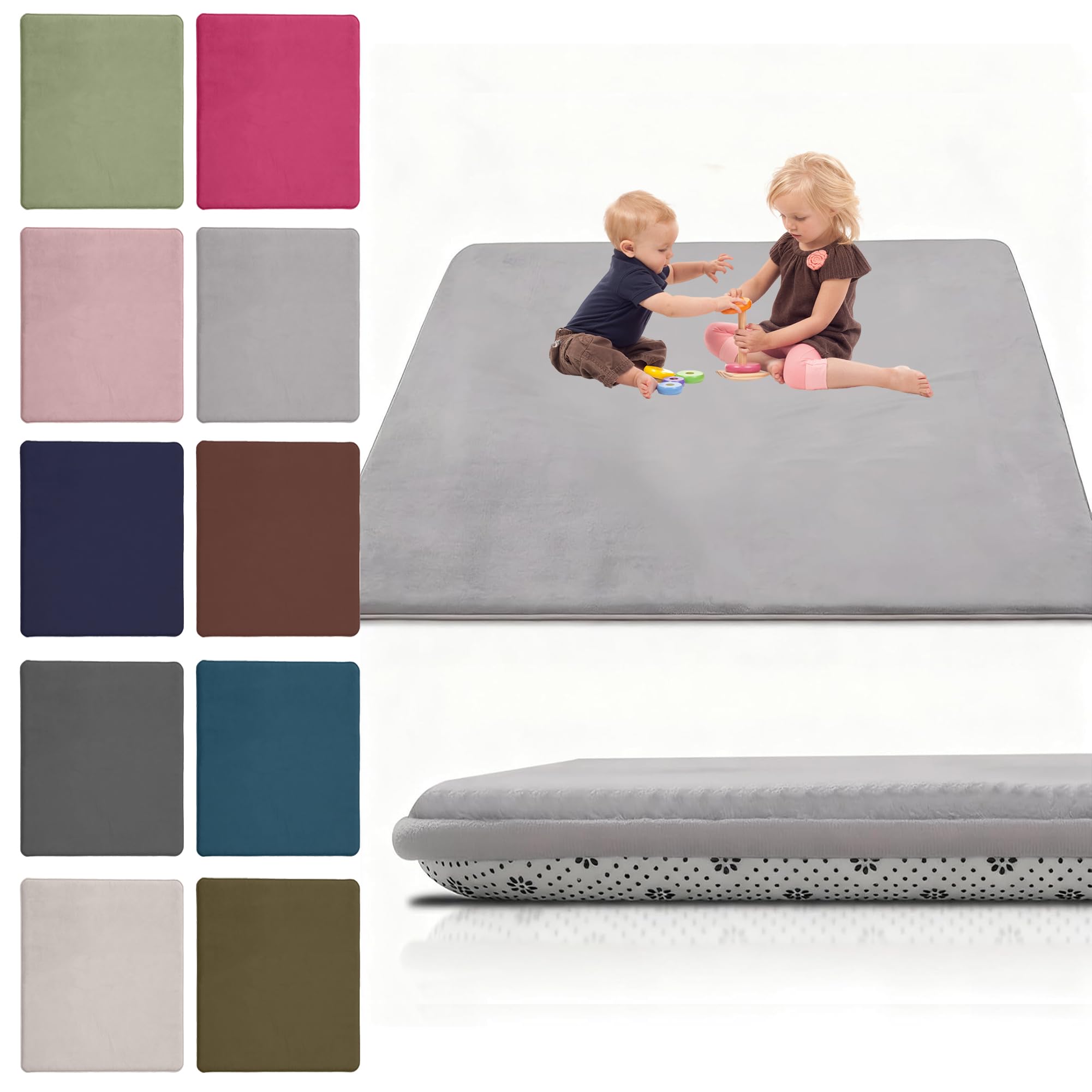 Coral Velvet Baby Play Mat, 200 x 320 cm Nursery Light Babies Mats for Floor Play with Non-slip Backing, 2CM Thick Baby Crawling Mat Nursery Rug for Crawling & Playing for Bedroom, Kids Room