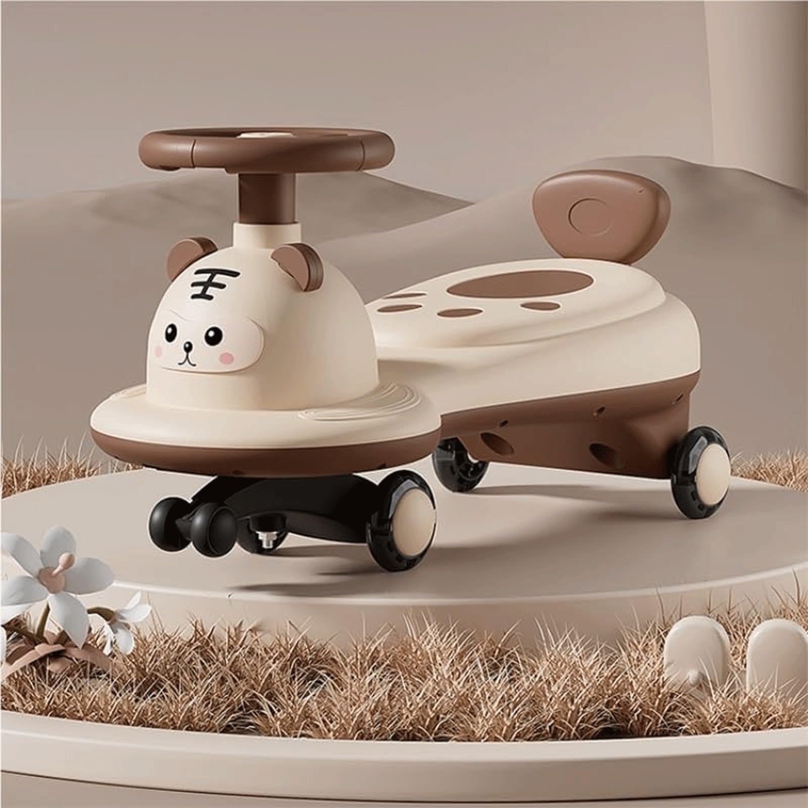 Wiggle Car Huśtawka Samochód Cicha Wiggle Hulajnoga Flash Wheel Rowerek biegowy Jeździć na pchaczu Dziecięcy samochód Wiggle z liną do mocowania(Roze)