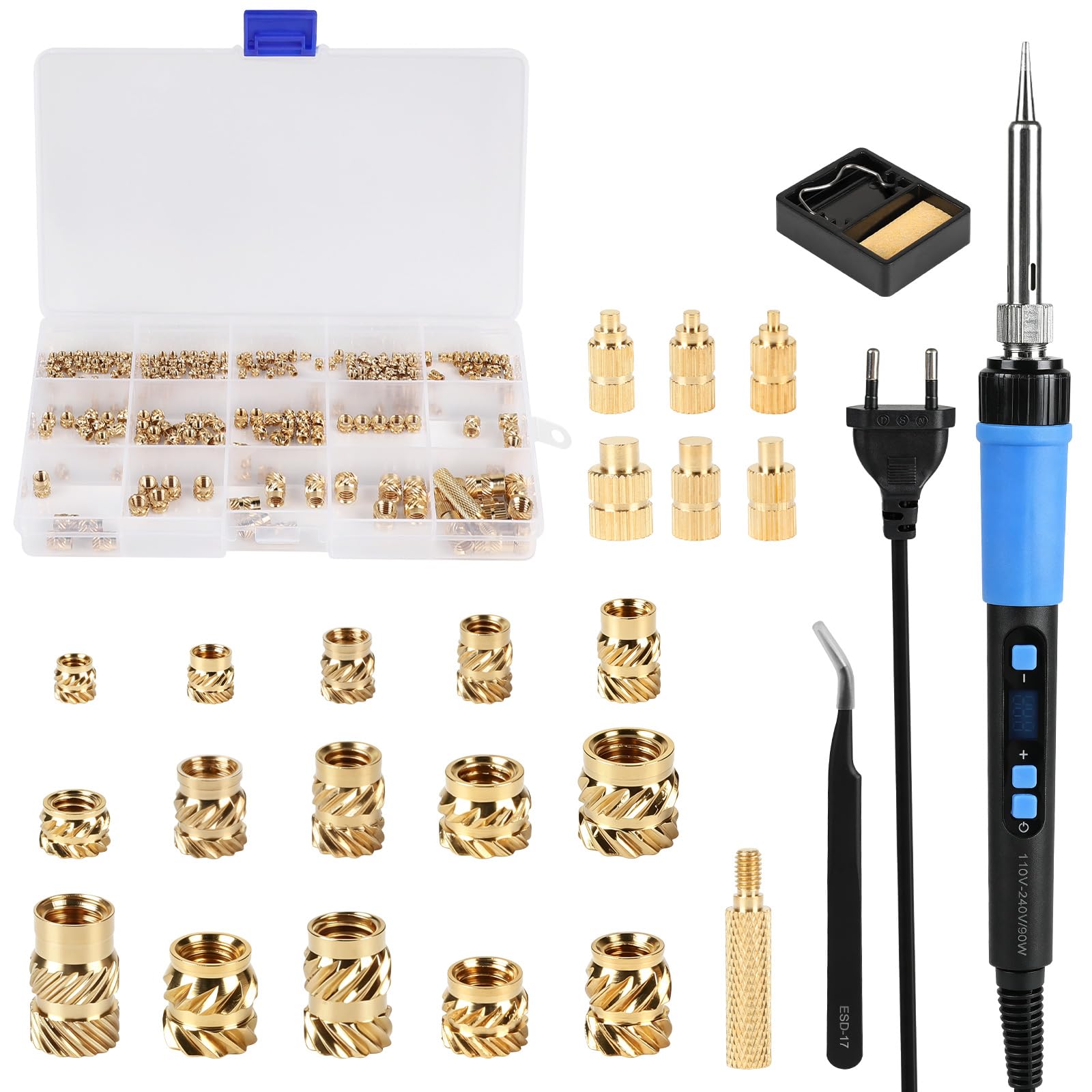LALAGO 161 Piezas Insertos Roscados, Soldador Estaño con Temperatura Regulable por LED con 152 Piezas Puntas de Soldadura de Latón M2, M3, M4, M5, M6, M8 y 6 Piezas Ayuda para la Fusión