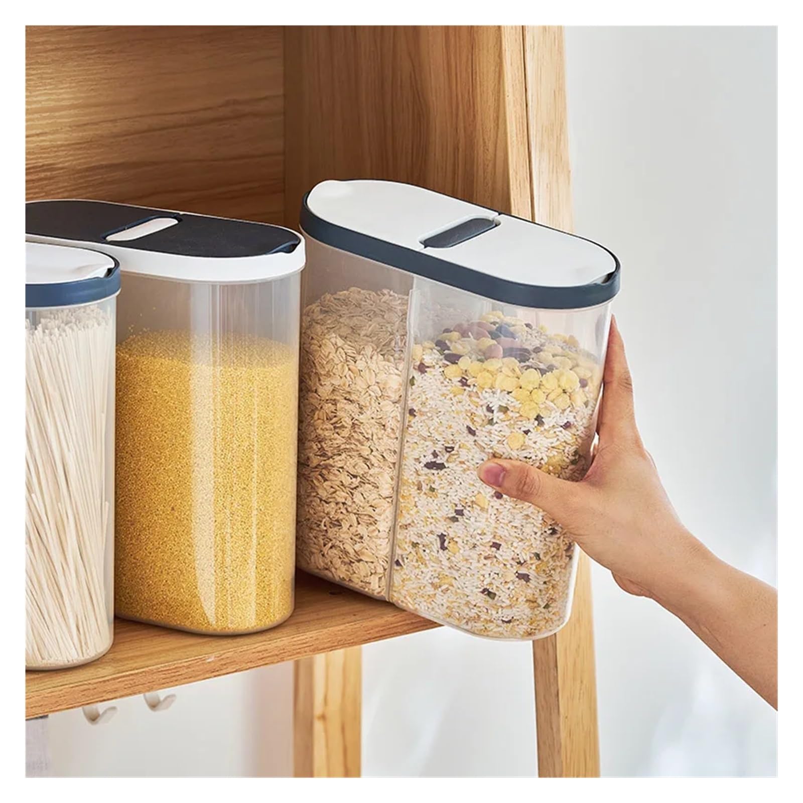 Almacenamiento de cocina Nuevo contenedor de almacenamiento de plástico, dispensador de pasta, arroz, cajas organizadoras de cereales, gabinete, refrigerador, frascos de almacenamiento, accesorios de