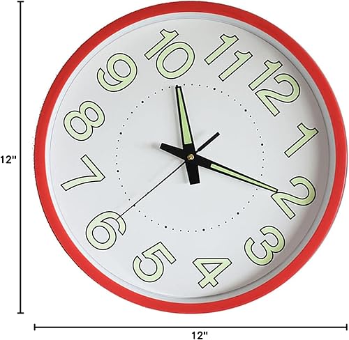 Miniatura 10 de Reloj de pared redondo, fácil de leer, movimiento silencioso luminoso, reloj de pared luminoso de 12 pulgadas, reloj de cuarzo moderno para sala de