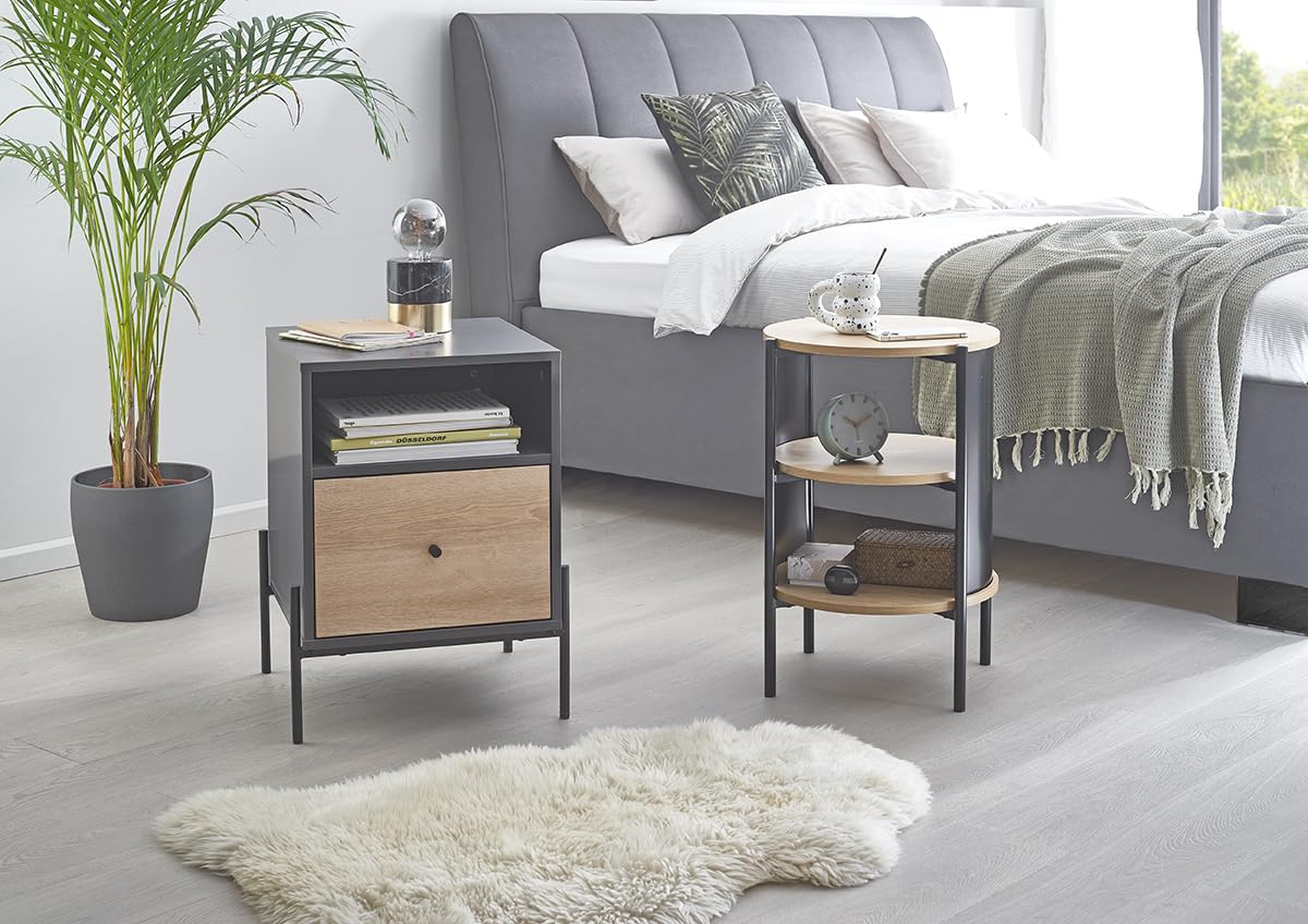 HAKU Tavolino rotondo rovere naturale nero MDF metallo tavolino rotondo - Dimensioni: A 60 x Ø 44 cm Stile: Moderno
