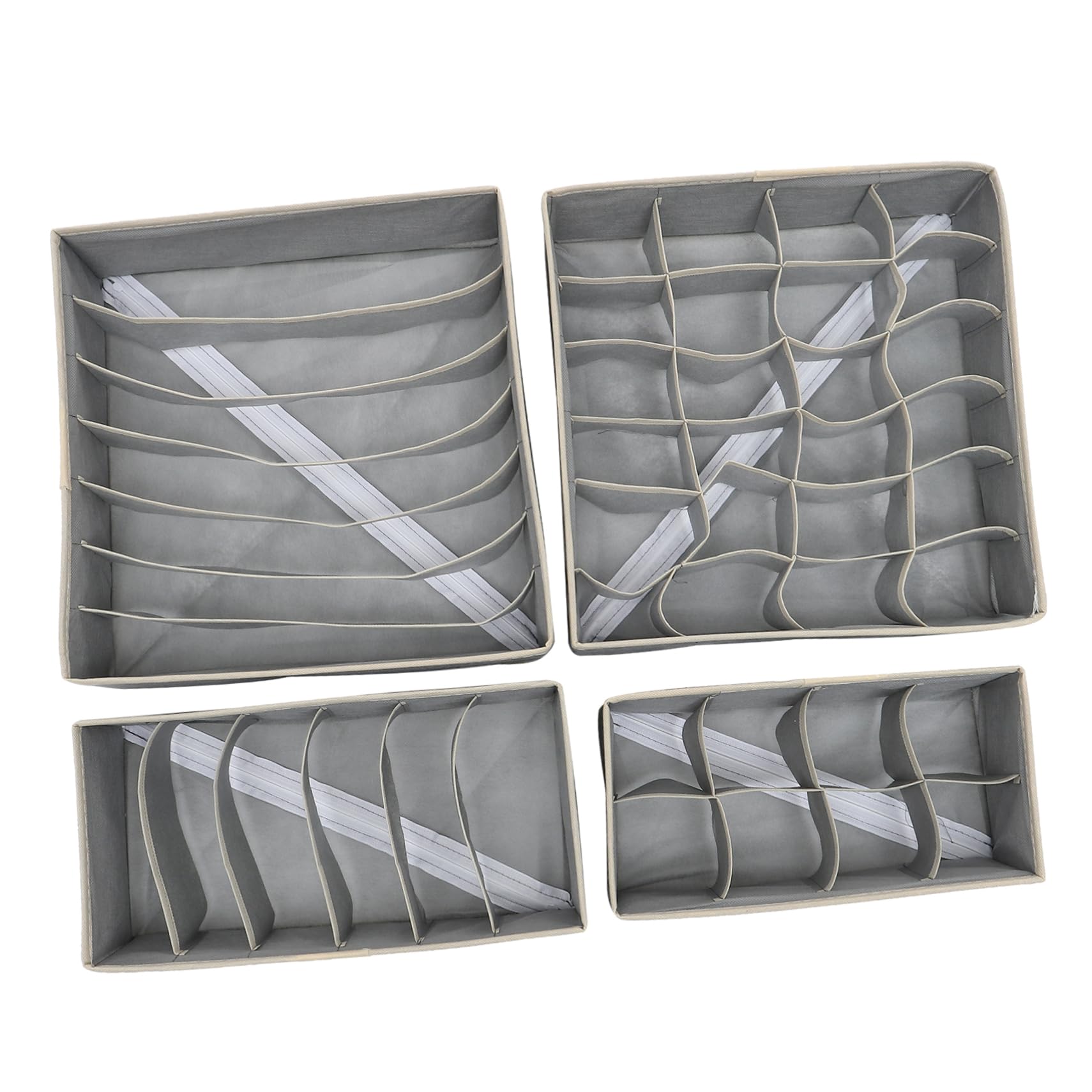 DECHOUS Set 4 Scatole Organizzatrici Non Tessuto per Mutande Reggiseni e Calzini Organizer per Cassetto 7/6/8 Scomparti