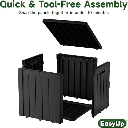 Vista 129 de EasyUp Caja de cubierta de resina de 31 galones, impermeable, resistente a los rayos UV, caja de almacenamiento al aire libre para entrega, patio