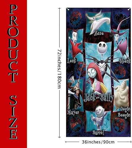 Miniatura 6 de Jack Skellington Sally Zero - Cubierta de puerta de Jack Skellington Sally Zero - Fondo de fotos para Halloween, Navidad, Navidad, decoración y