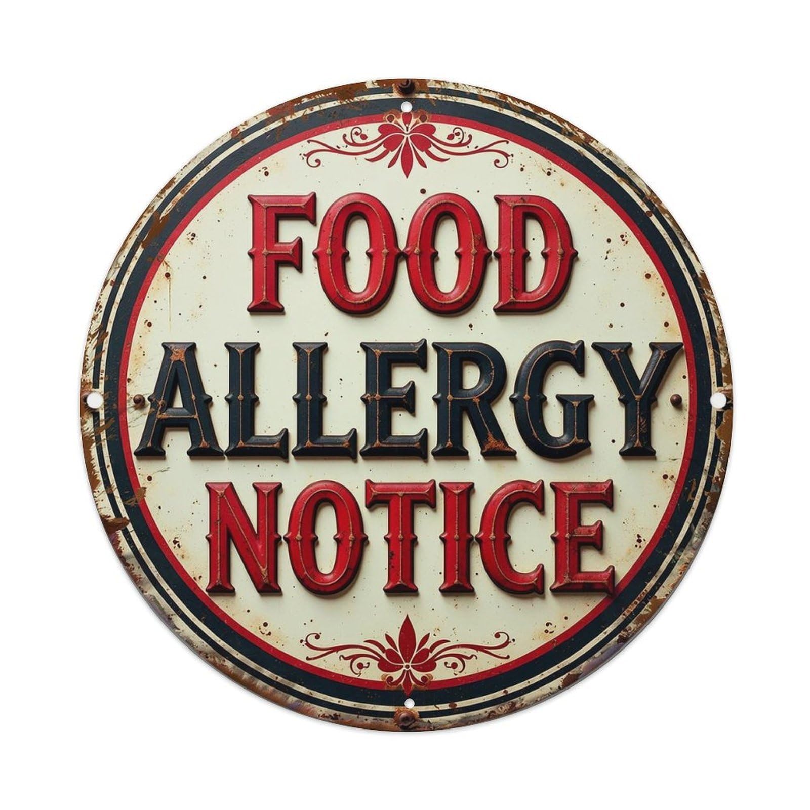 Jdyansheng Vintage Food Allergy Notice Sign Pattern Tin Sign Metal Poster Metal Signs For Home Man Cave Bar Cafe Kitchen Laundry Room Wall Decorations 8X8 Inches