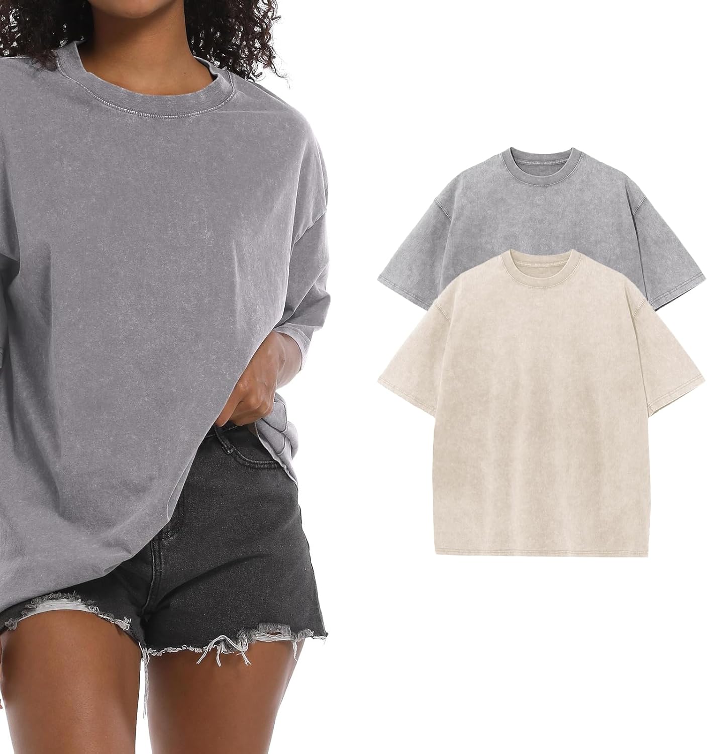 BINTEHGS Oversized Grunge Vintage t Shirts for Women Short Sleeve Cotton Casual Baggy Tees Teens Trendy Crew Neck Loose Tops