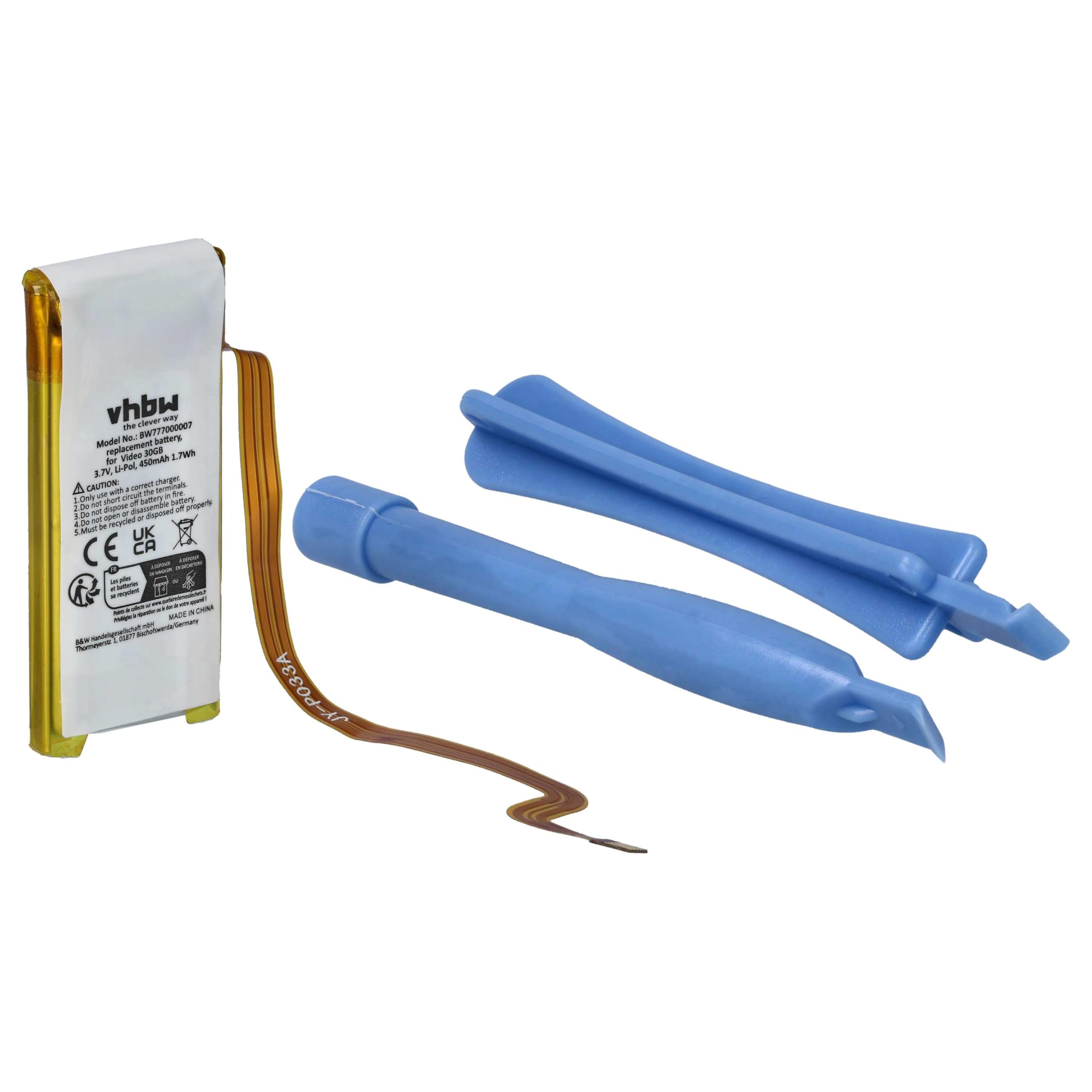 vhbw akumulator litowo-polimerowy 450 mAh (3,7 V) do odtwarzacza wideo MP3 Apple iPod Classic 6th GEN MB147 80 GB, Classic 6th GEN MB147C jak 616-0227, 616-0229, EC008.