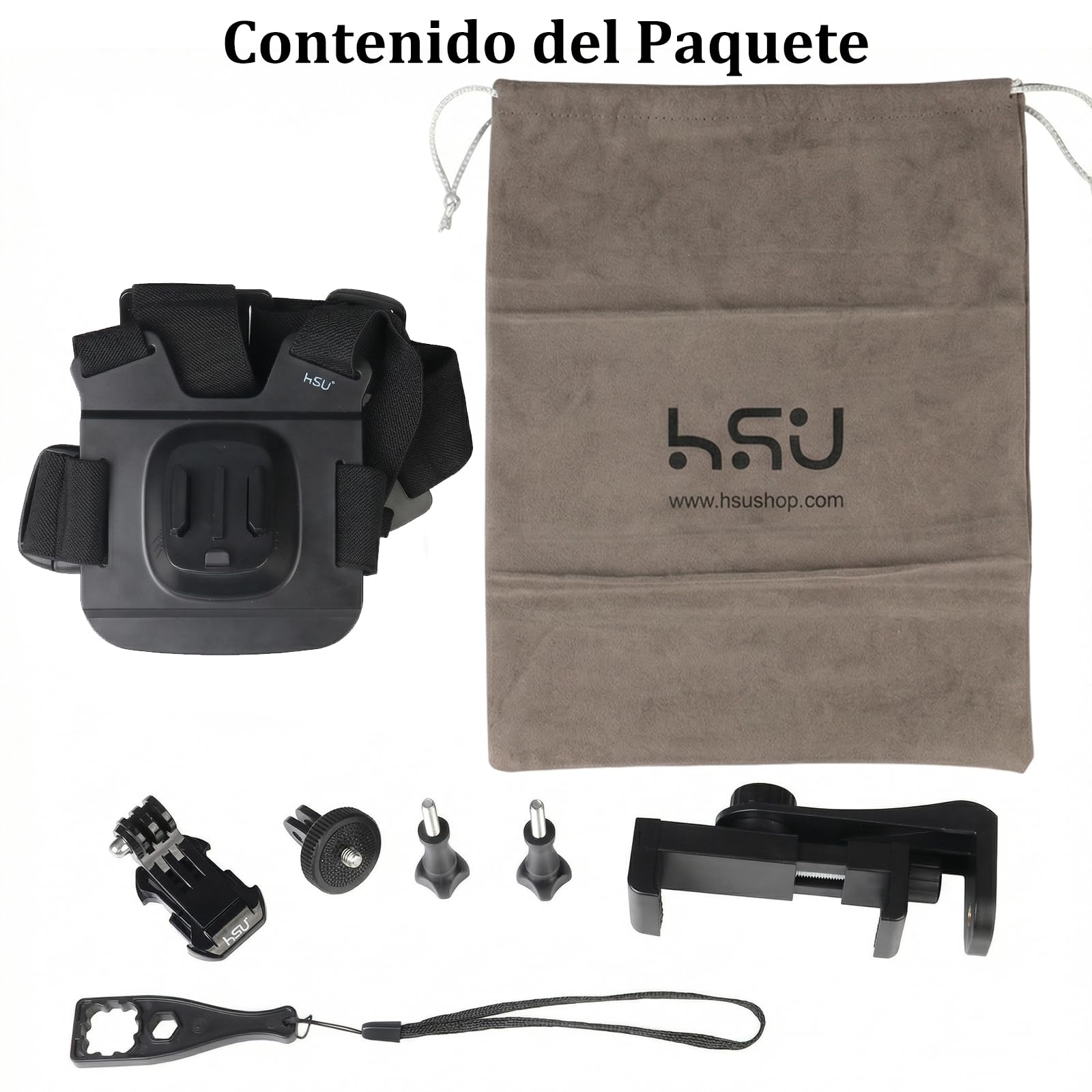 HSU Soporte para teléfono móvil con correa para el pecho, con cierre rápido J-Hook Clip para cámara de acción y soporte para teléfono móvil, set de accesorios para grabación de vídeo POV/VLOG
