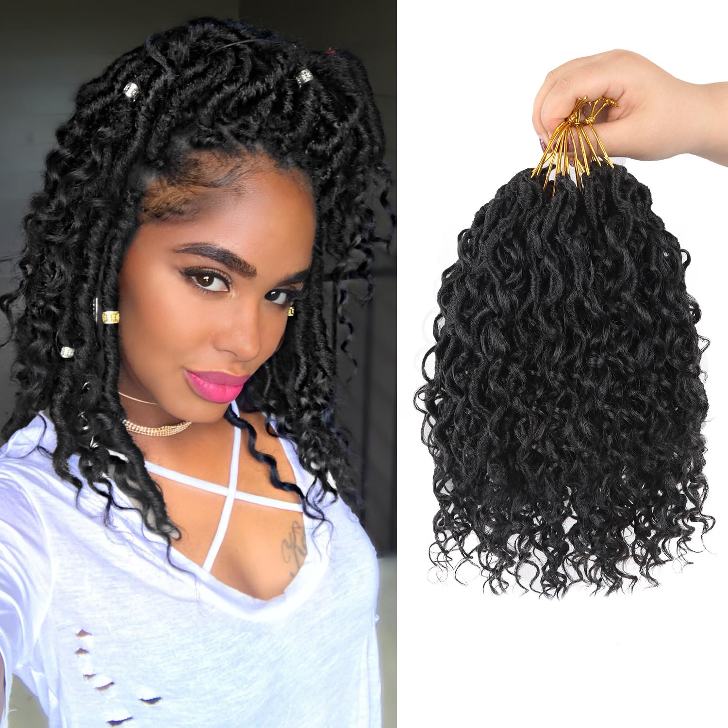 Vemet Goddess Locs Crochet Hair,10 Inch 9 Packs Synthetic Faux Locs Crochet Hair for Black Women,River Locs Hair Extensions Boho Style Pre looped Faux