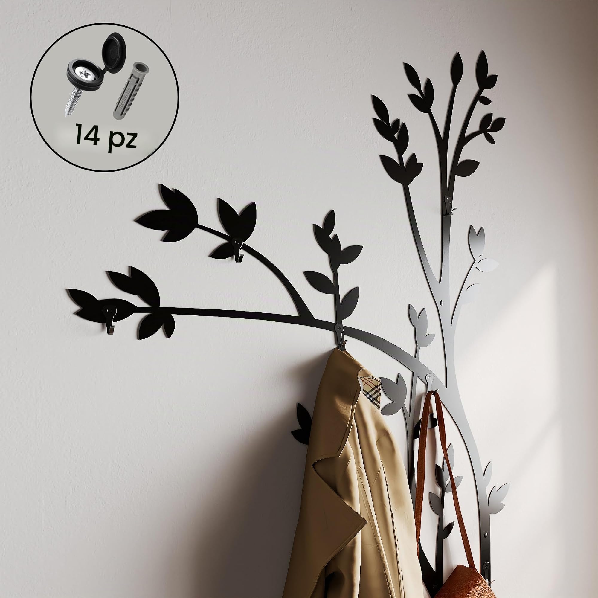 Appendiabiti da Parete Design Albero Moderno Nero - 85 x 190 cm | Design Albero Moderno, Per Ingresso, Corridoio, Camera, 85 x 190 cm