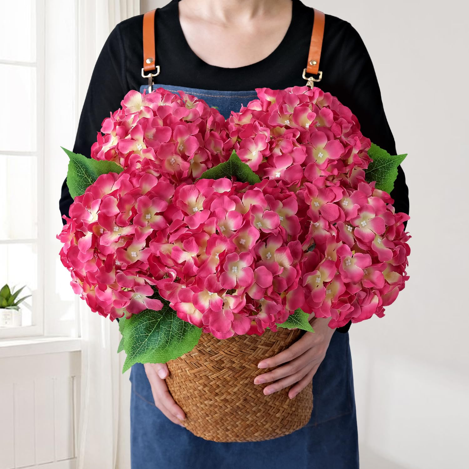 Grand hortensia rose artificiel haut de gamme JINWOE pour bouquet et centre de table