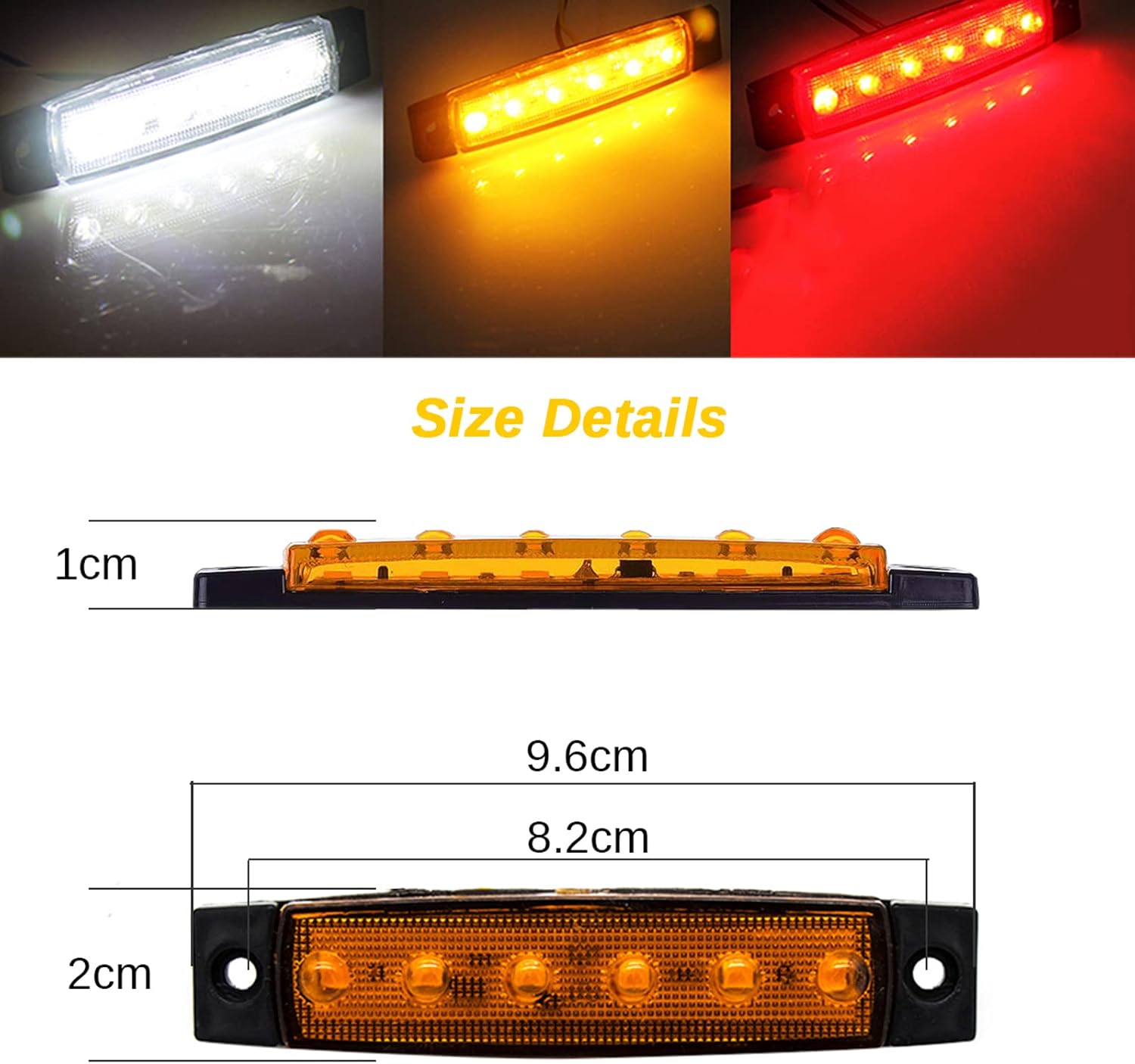 30Pcs Slim Led Side Marker and Clearance Lights 6 LED Sealed for Truck Trailer RV Led Marker Lights, Marine Led Utility Strip Light for Boats 12V