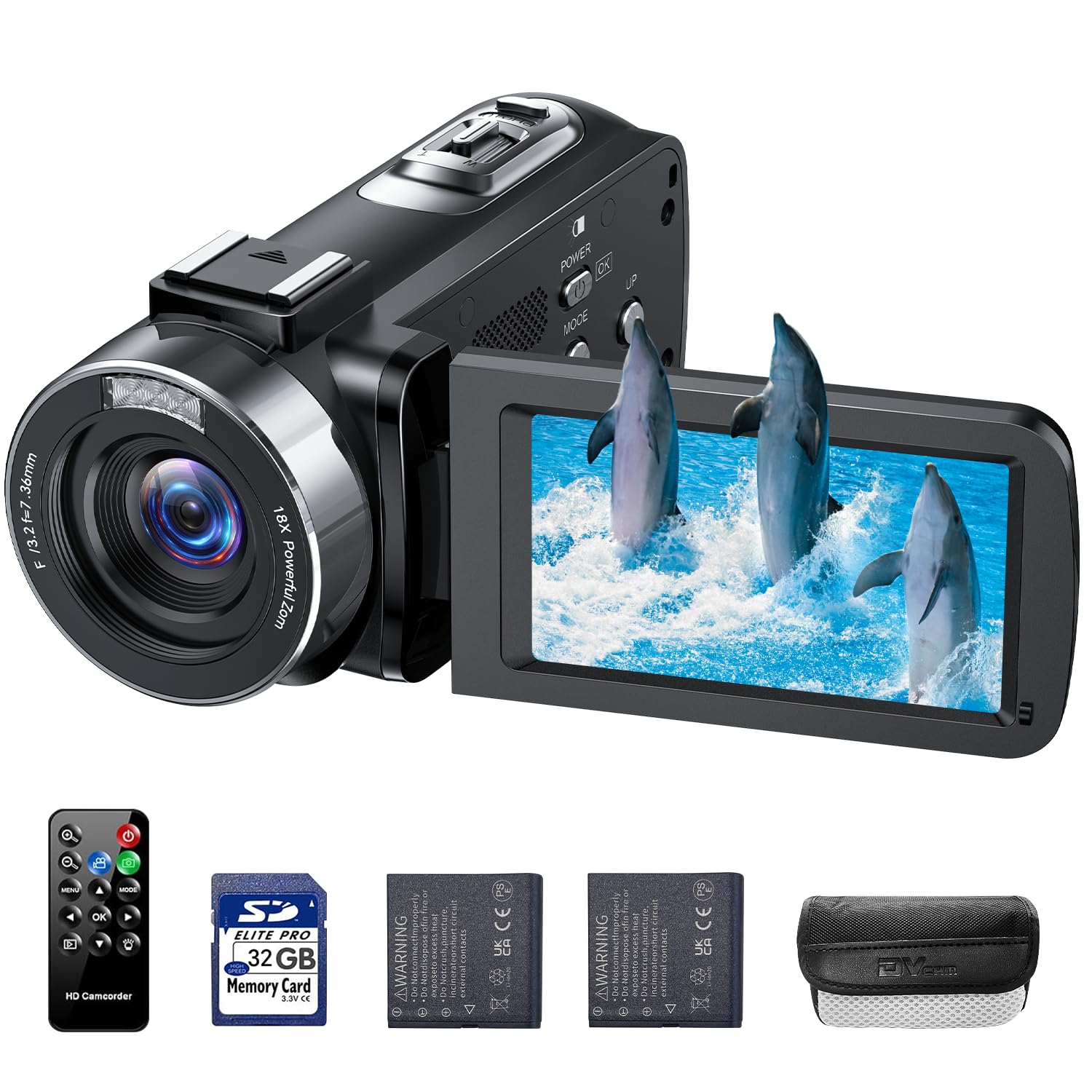 4K Video Camera Camcorder 42MP Vlogging Camera for YouTube with 3” 270° Rotation Screen, 18X Digital Zoom Cam Corder, 2 Rechargeable Batteries, 32GB SD Card &amp; Remote Control