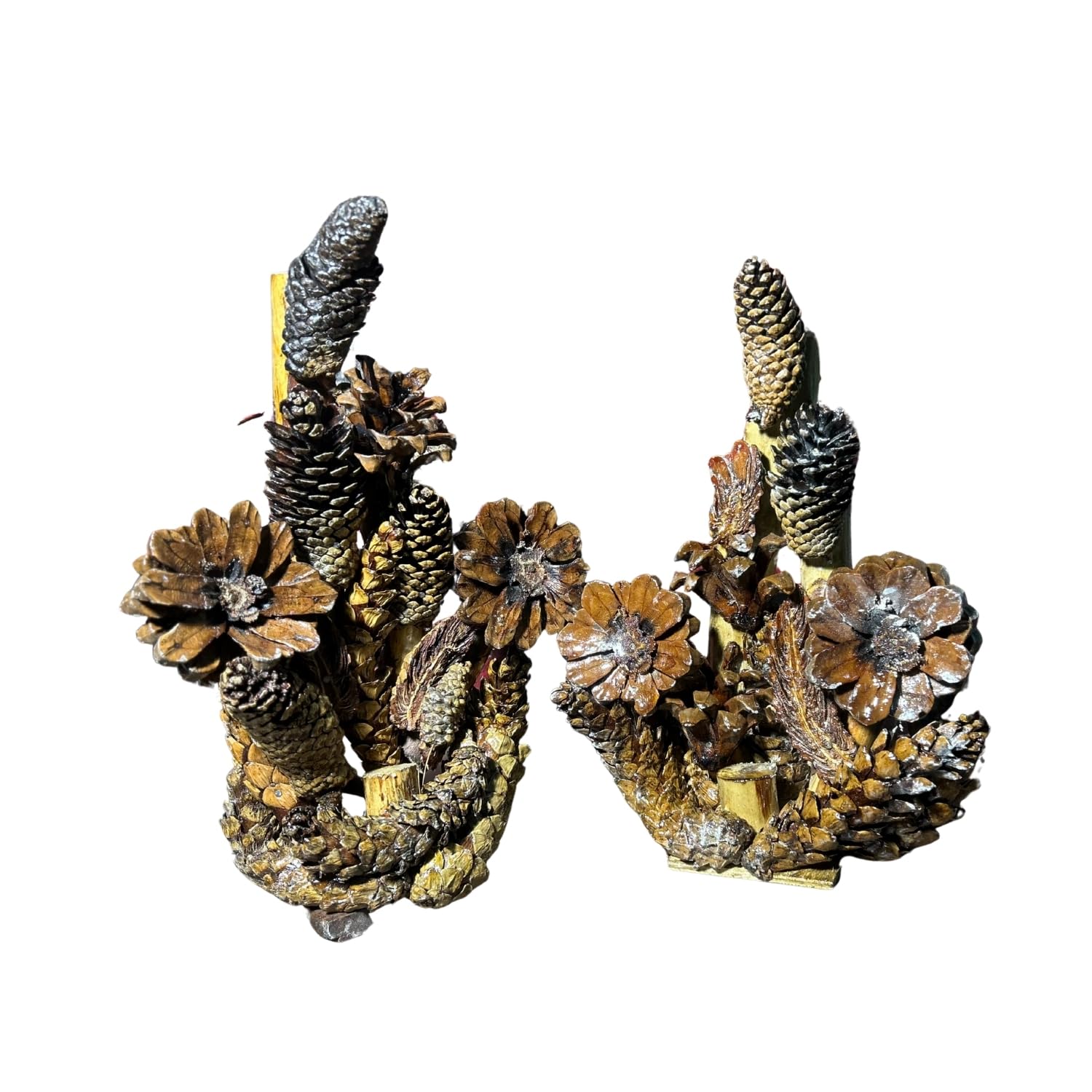 xyno Decorative Tree Sculpture Deodar Pine Cones – Handcrafted Rustic Decor with Gold & Silver Finish – Natural Tabletop Accent for Home or Gifting-image-6