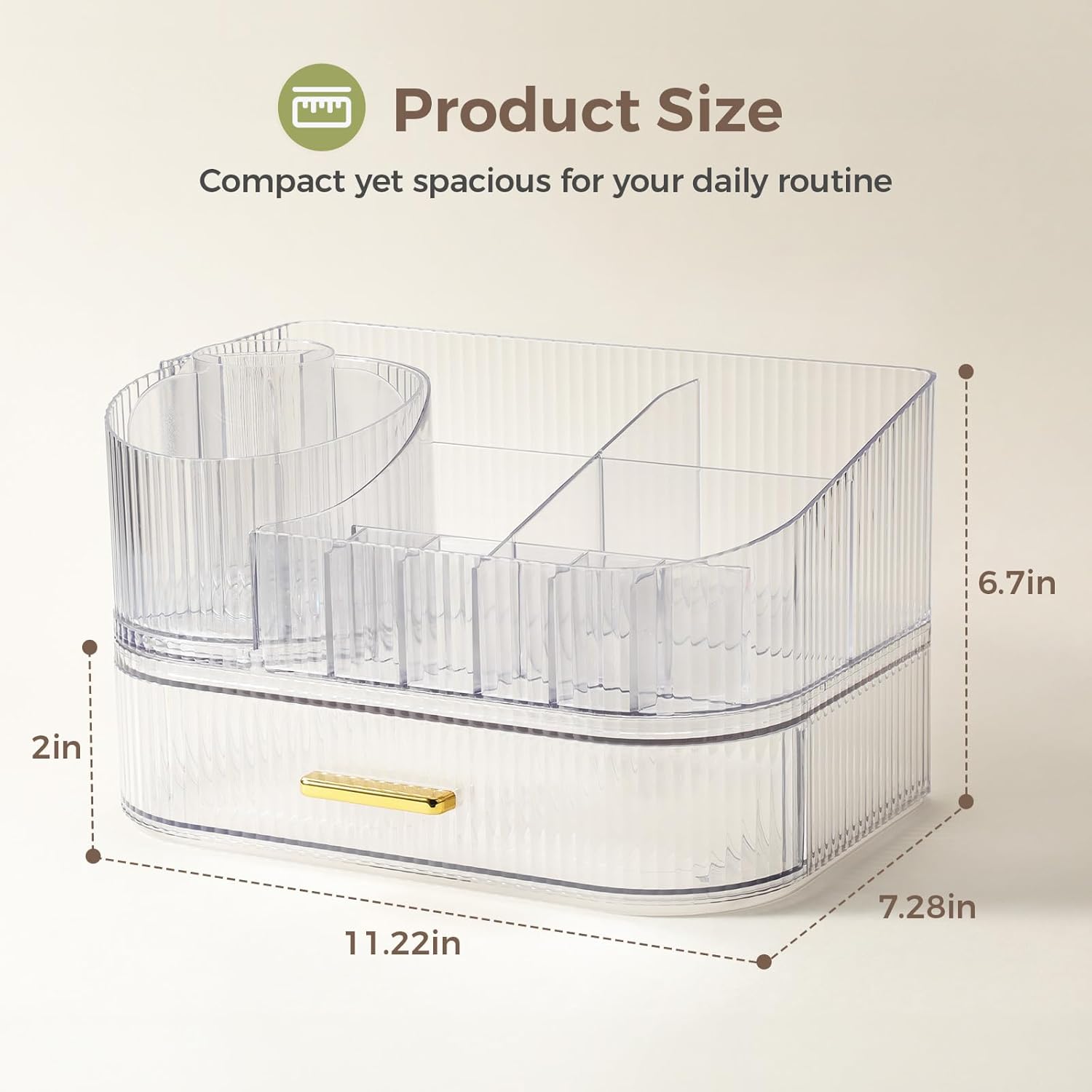 Delamu Makeup Organizer for Vanity with Stackable Drawers, 360 Rotating Makeup Brush Holder Large Cosmetic Display Case, Bathroom Skincare Storage, Crystal Clear, Ideal Gifts for Women