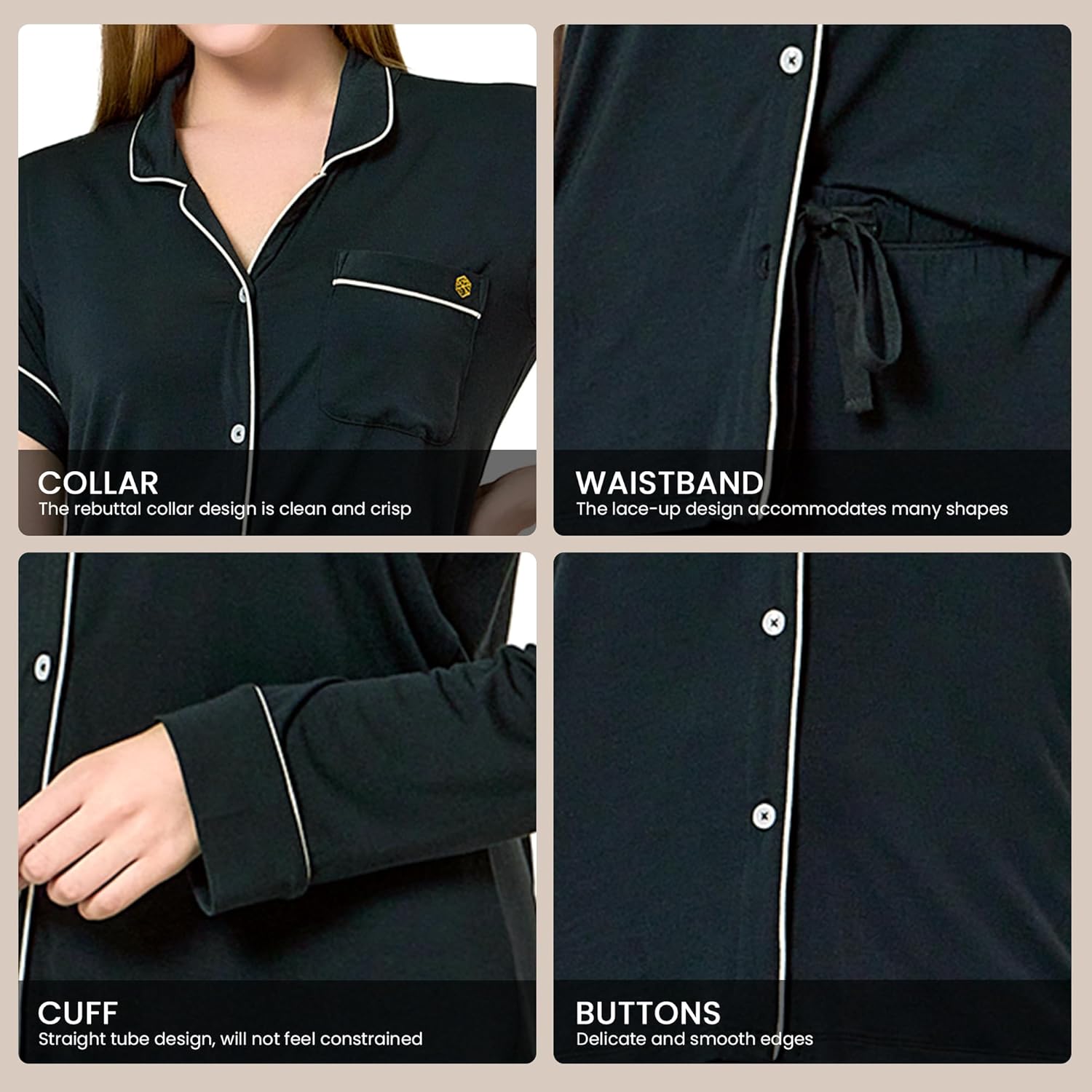 Women's Pajamas Set 2 Piece Womens Long Sleeve Pajama Sets Tencel Rayon Cotton Pj Sets for Women S-2XL - Image 6