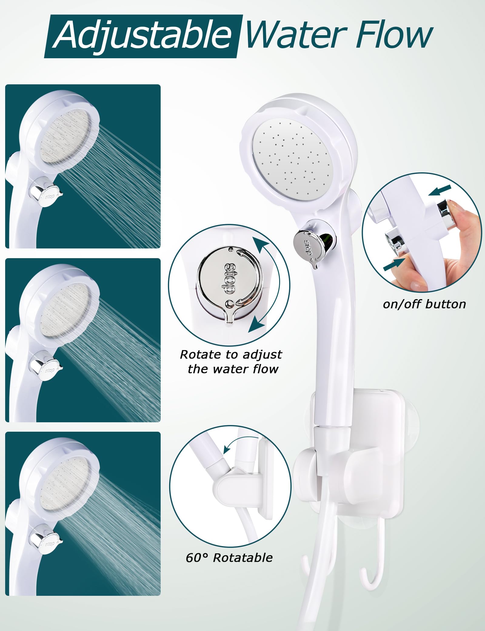 innhom Douche de camping portable, 6000 mAh rechargeable avec affichage LED, 2 modes de douche électrique portable pour camping, randonnée, voyage, lavage