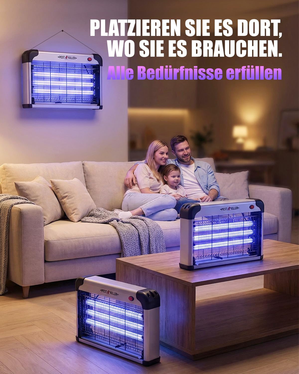 Insektenvernichter Elektrisch 30W, 2026 Upgrade 3500V UV-Mückenfalle mit Schalter, 3 UV-Lampen Fliegenfalle Elektrische, Wandmontierter Ultraviolette Mückenlampe für Zuhause, Büro, Terrasse, Garten