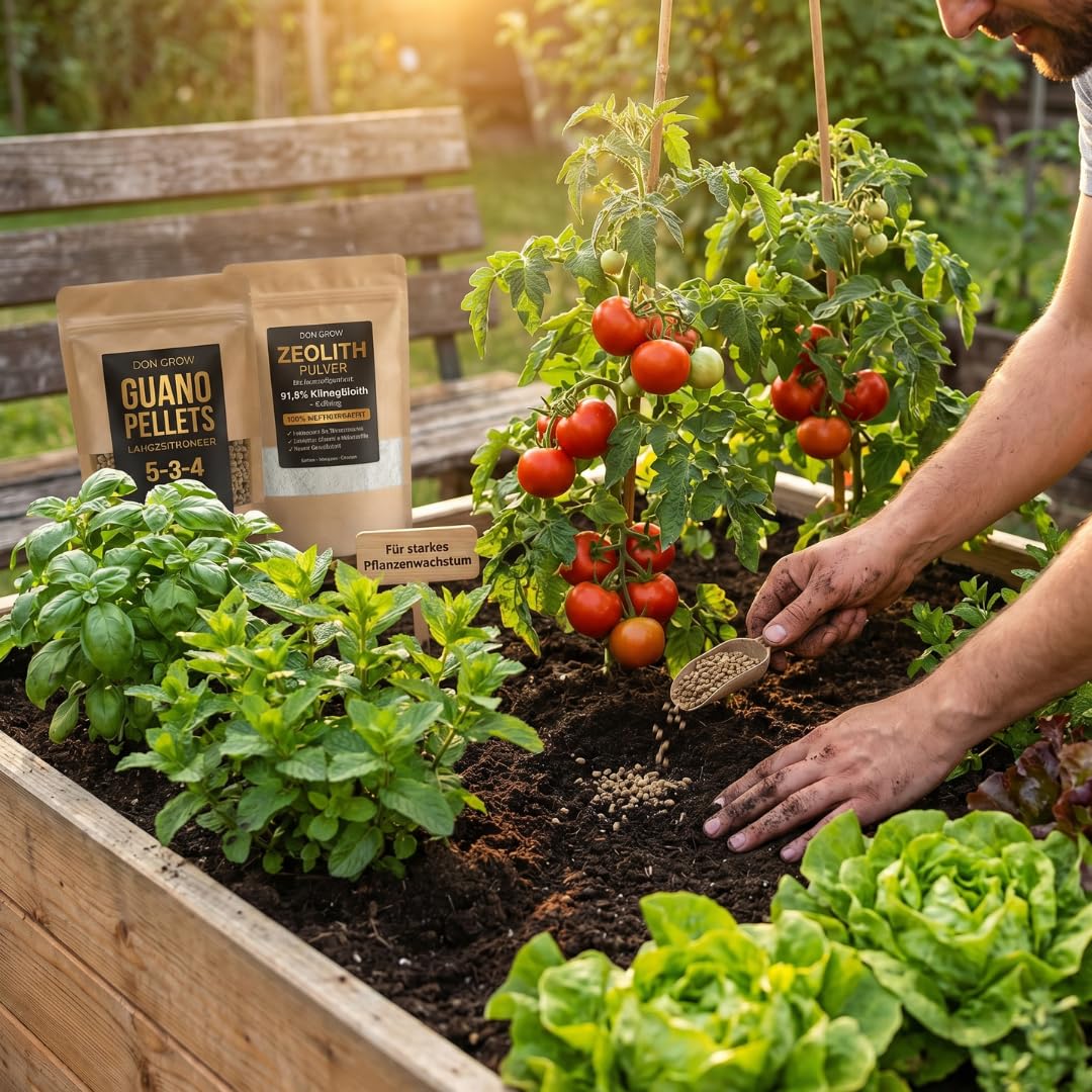 Langzeitdünger für Garten & Hochbeet – Guano Pellets + Zeolith Pulver als Bodenaktivator, Bodenverbesserer und Nährstoffspeicher – 7,5 Kg – Don Grow