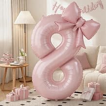 40 Inch Pink Number 8 with Bow Balloon for 8th Birthday Party Decorations