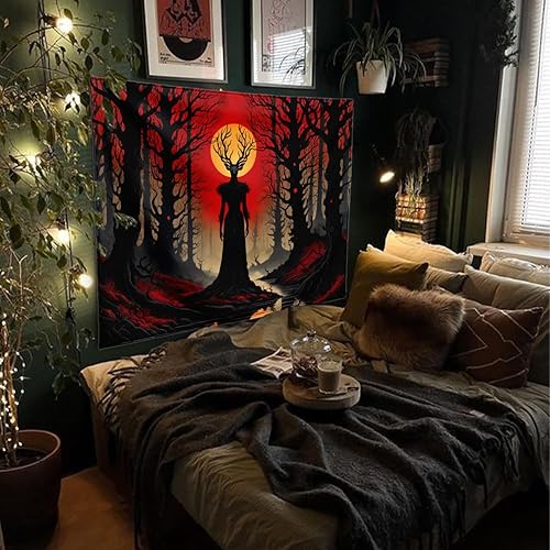 LZBXBXDA Tapiz de Iron Forest, monstruo reina de cornamentas, tapiz de atardecer sangriento, tapiz de arte de terror, tapiz estético para colgar en disponible en Yaxa Venezuela
