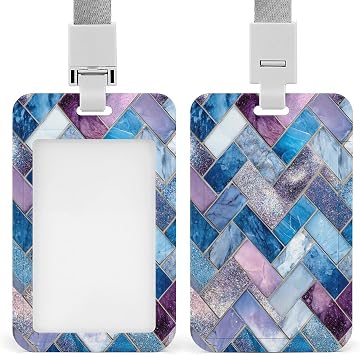 Glitter and Marble Tiles ID Badge Holder Retractable Clip Card Holder Card Protector Name Badge Name Tag for Work Office Doctor Nurse