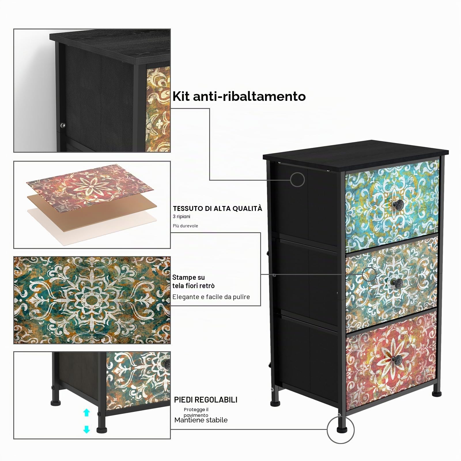 Cassettiera con 3 cassetti in tessuto sottile armadio comodico Boemia toletta armadio portaoggetti per camera da letto armadio industriale per soggiorno camera da letto cameretta corridoio