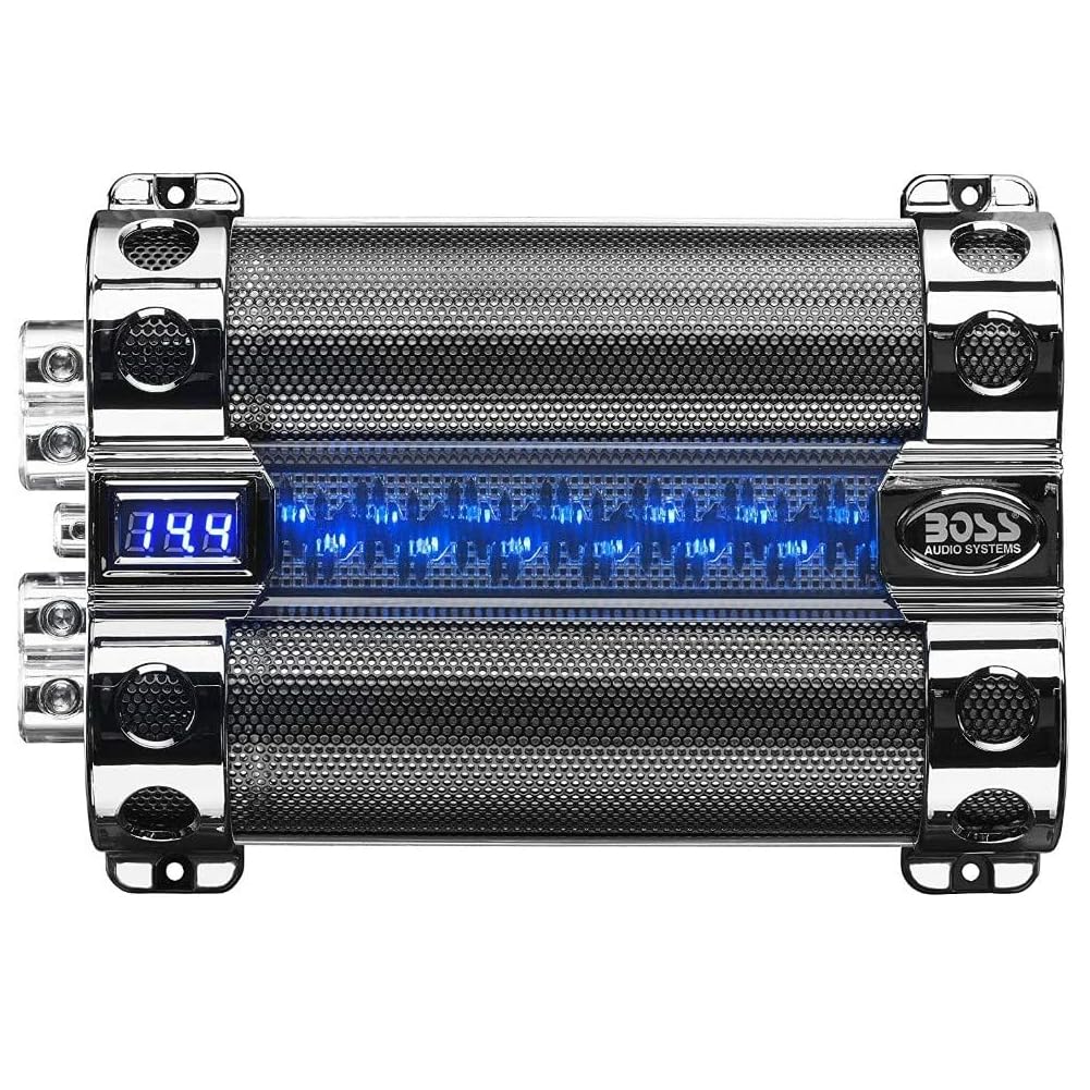 KIT Set FÜR BOSS Audio Systems CAP18, 1 Hybridkondensator, 18 Farad, Systeme bis 18.000 Watt RMS, Kondensator, Digitalvoltmeter, 1 Stück + kostenloses Installationszubehör