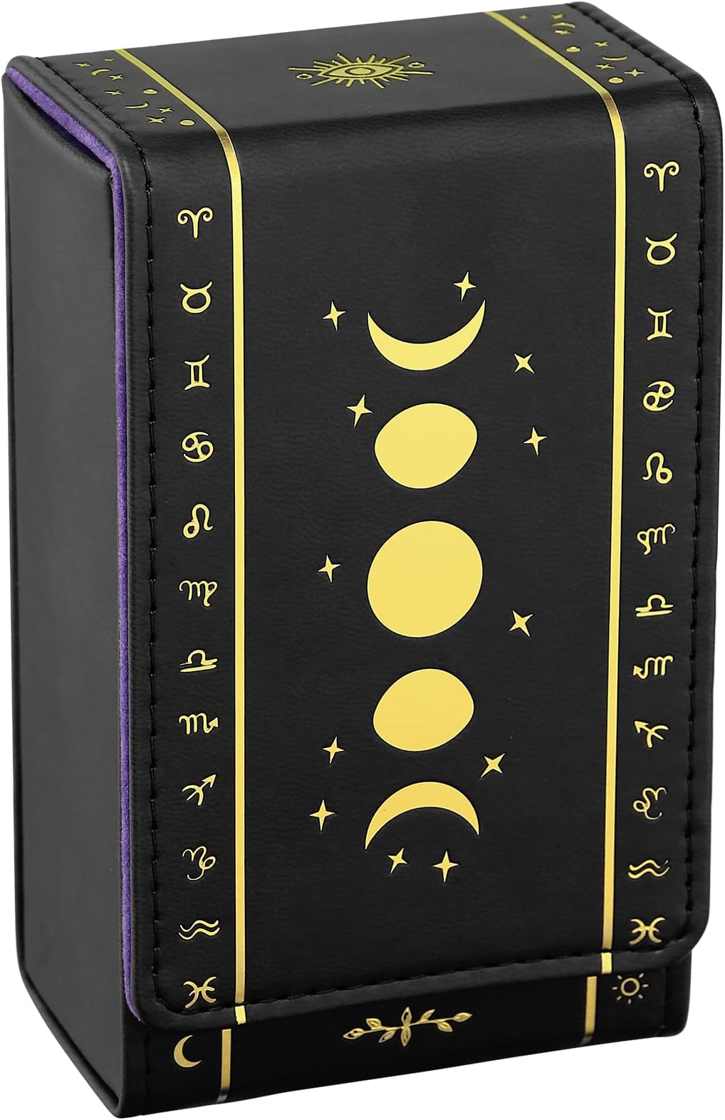 Tarot cards holder, Leather Tarot Card Case/box, suitable for Standard size tarot cards (2.75in x 4.75in)-Moon Phase Design (Gold)