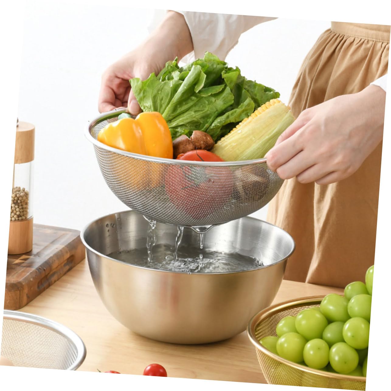 1juego Coladores De Inoxidable Malla Fina Para Verduras y Arroz Escurridor De Cocina Resistente y Práctico Para Uso Diario