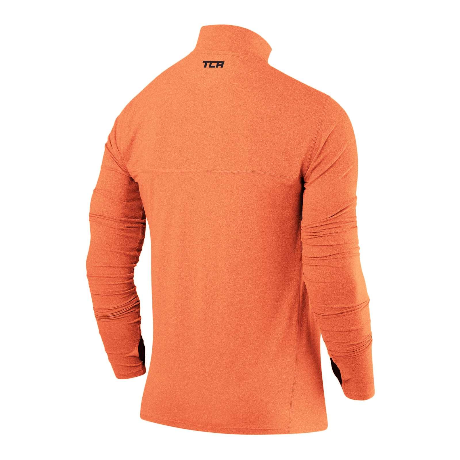 TCA Haut Running Homme Hiver - Vetement Sport Homme Manches Longues - Quickdry Fusion Pro avec Fermeture Éclair à Mi-Poitrine - Tenue pour Course à Pied et Jogging - Orange/Orange, M