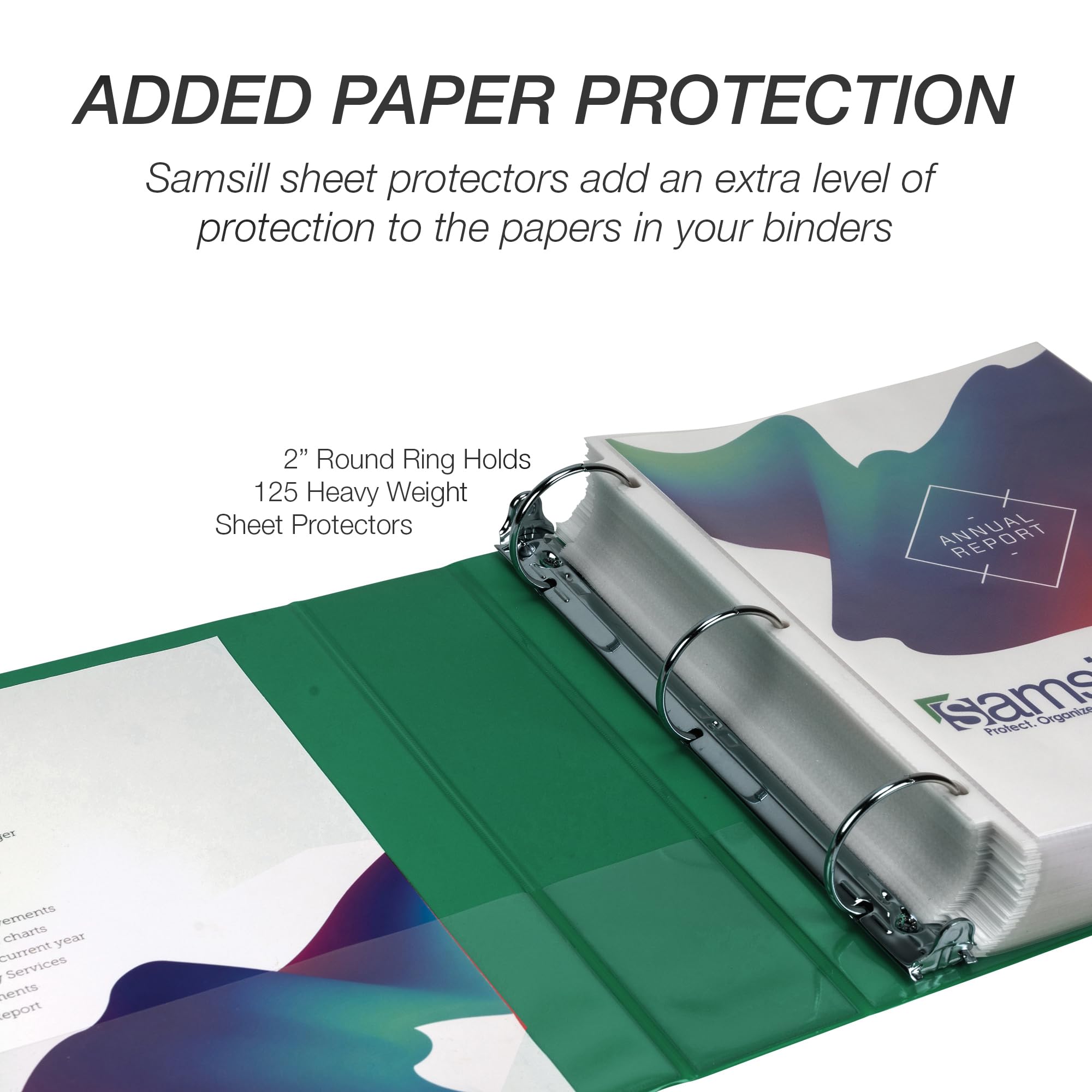 Samsill Raccoglitori a 3 anelli da 5 cm, realizzati negli Stati Uniti, con anello rotondo economico, copertina trasparente, capacità 425 fogli, per scuola, casa, ufficio, verde, confezione da 12