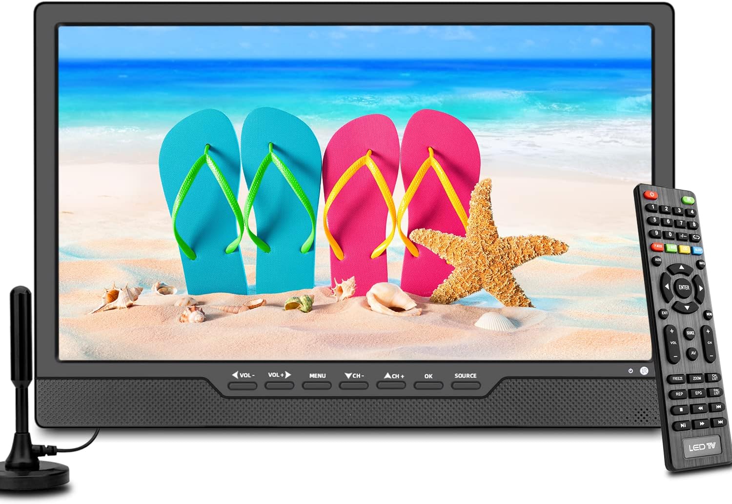 SOYAR KCR 14 Inch Portable Digital TV DVB-T2,with Power Adapter and 12Volt car charge,AV Input,HDMI Input,USB Slot,Battery,Remote Control