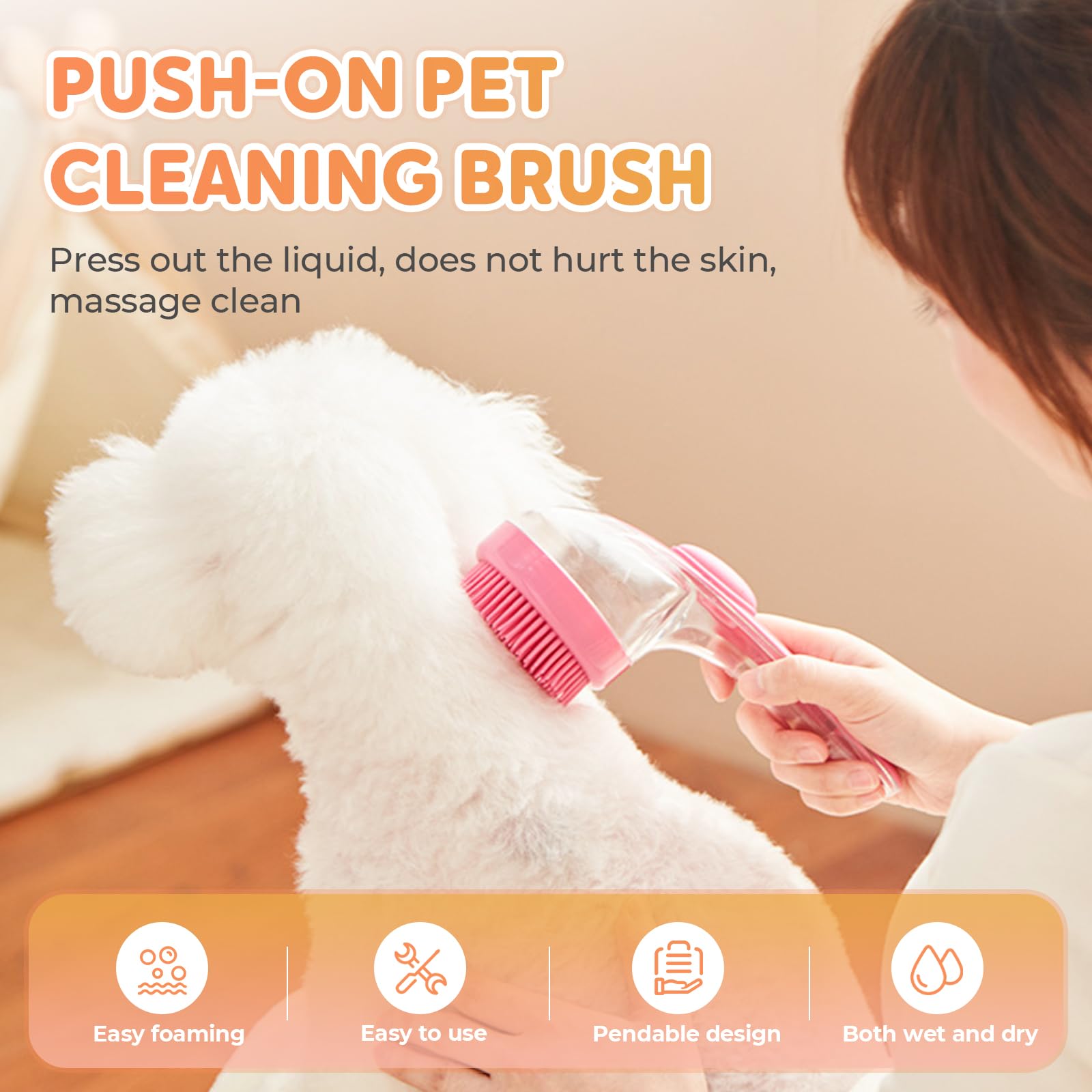 Yilia Pet Bath Brush, 2025 New 2 in 1 Dog Bath Brush with Built-in Shampoo Dispenser, Pet Wash Brush for Bathing Dog Grooming Massage Brush for Long Short Haired Dogs Cats Shower (Blue, Fine Teeth)