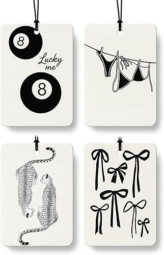 Dark Coquette - Ambientador femenino para automóvil, 4 piezas, retro negro Lucky 8 Ball Cheetah colgante ambientador para autos, armario, cajón,